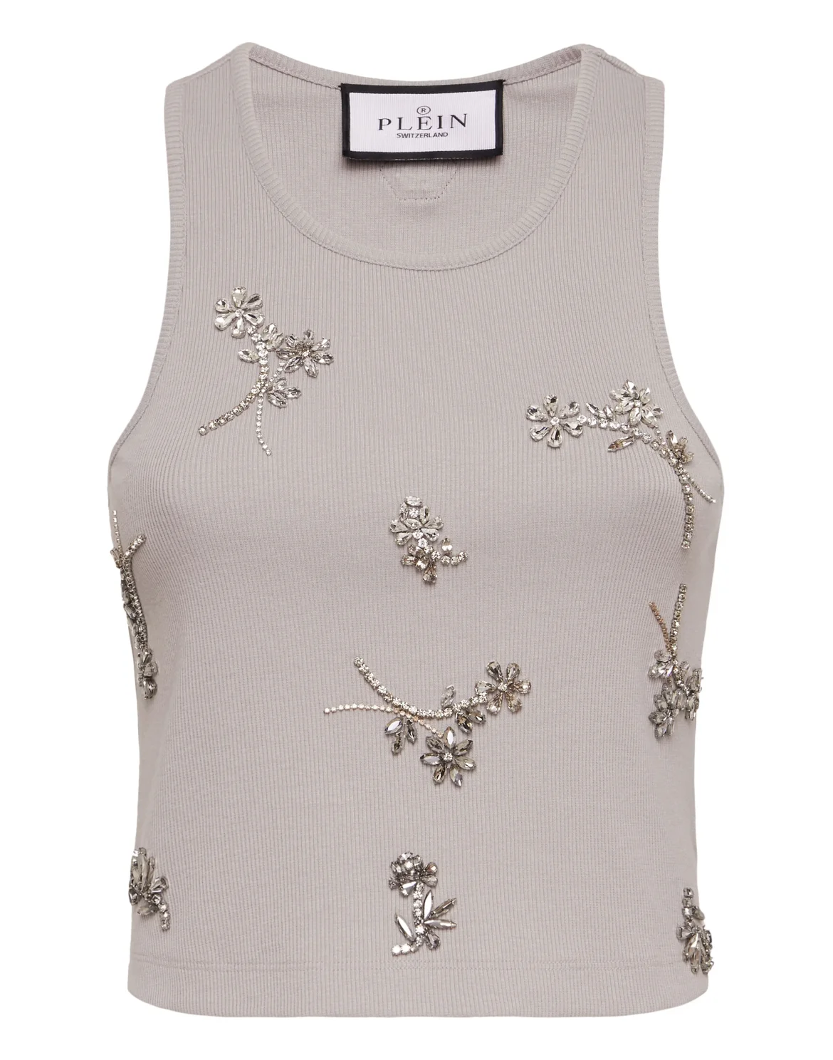Jersey Rib Tank Top Flowers, цвет: Серый