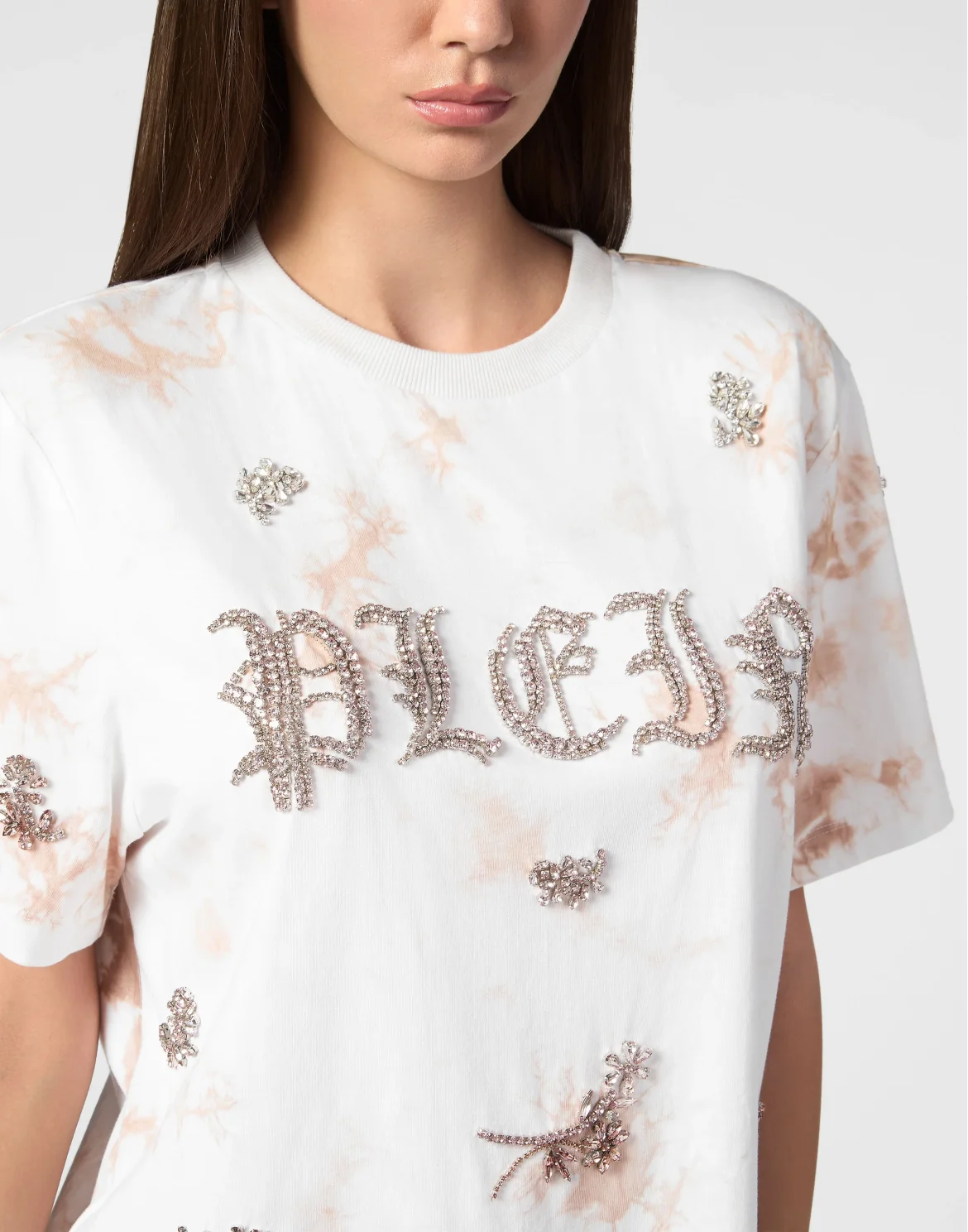 Tie-Dye T-Shirt Man Fit Round Neck SS Flowers, цвет: Розовый