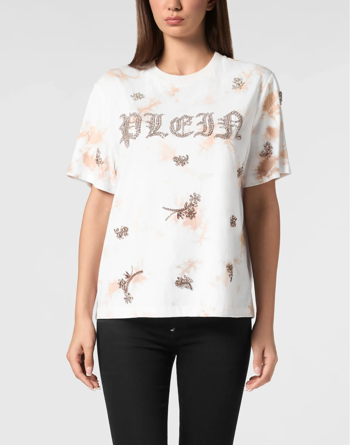 Tie-Dye T-Shirt Man Fit Round Neck SS Flowers, цвет: Розовый