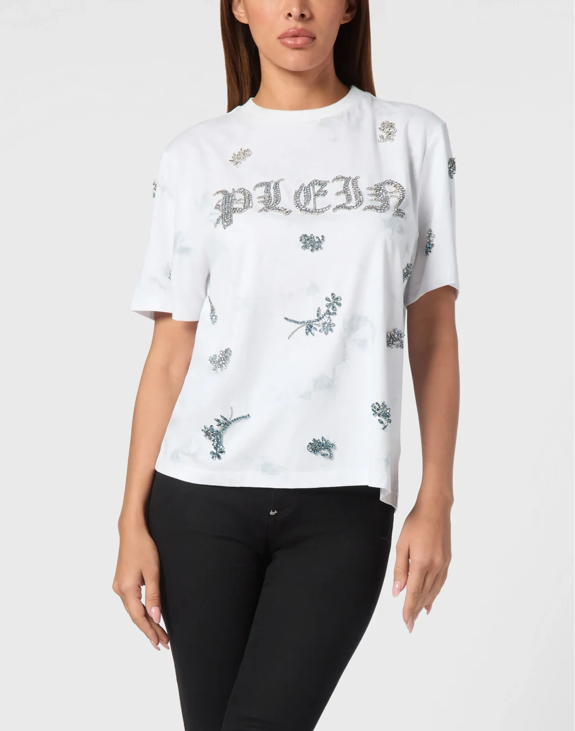 Tie-Dye T-Shirt Man Fit Round Neck SS Flowers, цвет: Голубой