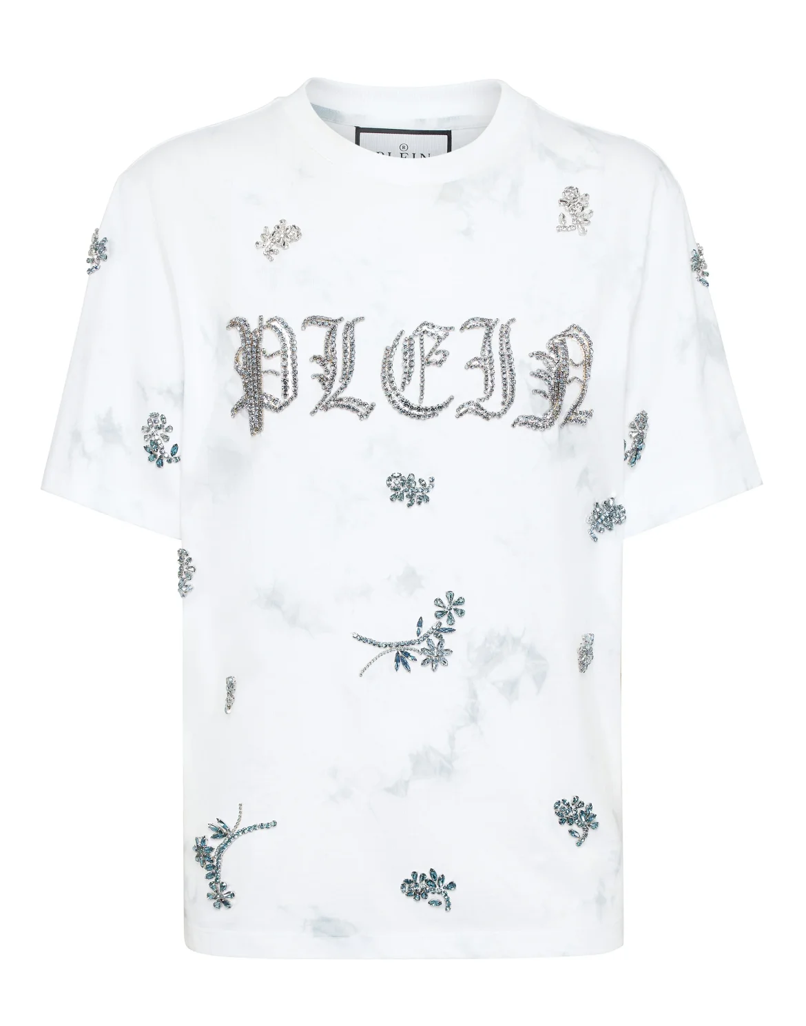 Tie-Dye T-Shirt Man Fit Round Neck SS Flowers, цвет: Голубой