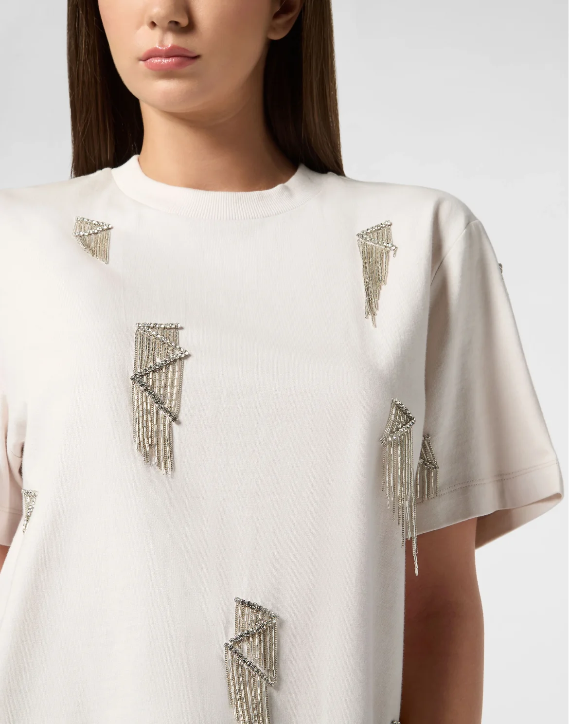 Jersey T-Shirt Man Fit Round Neck SS Fringe, цвет: Бежевый