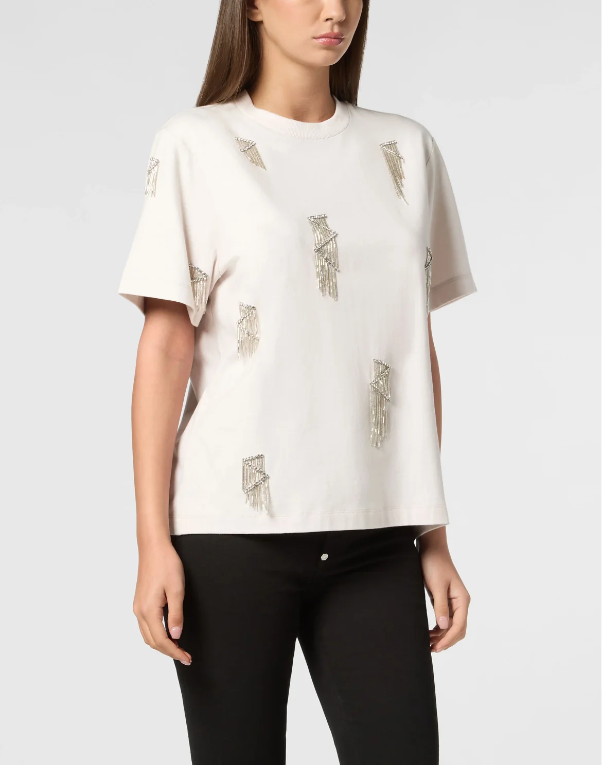 Jersey T-Shirt Man Fit Round Neck SS Fringe, цвет: Бежевый