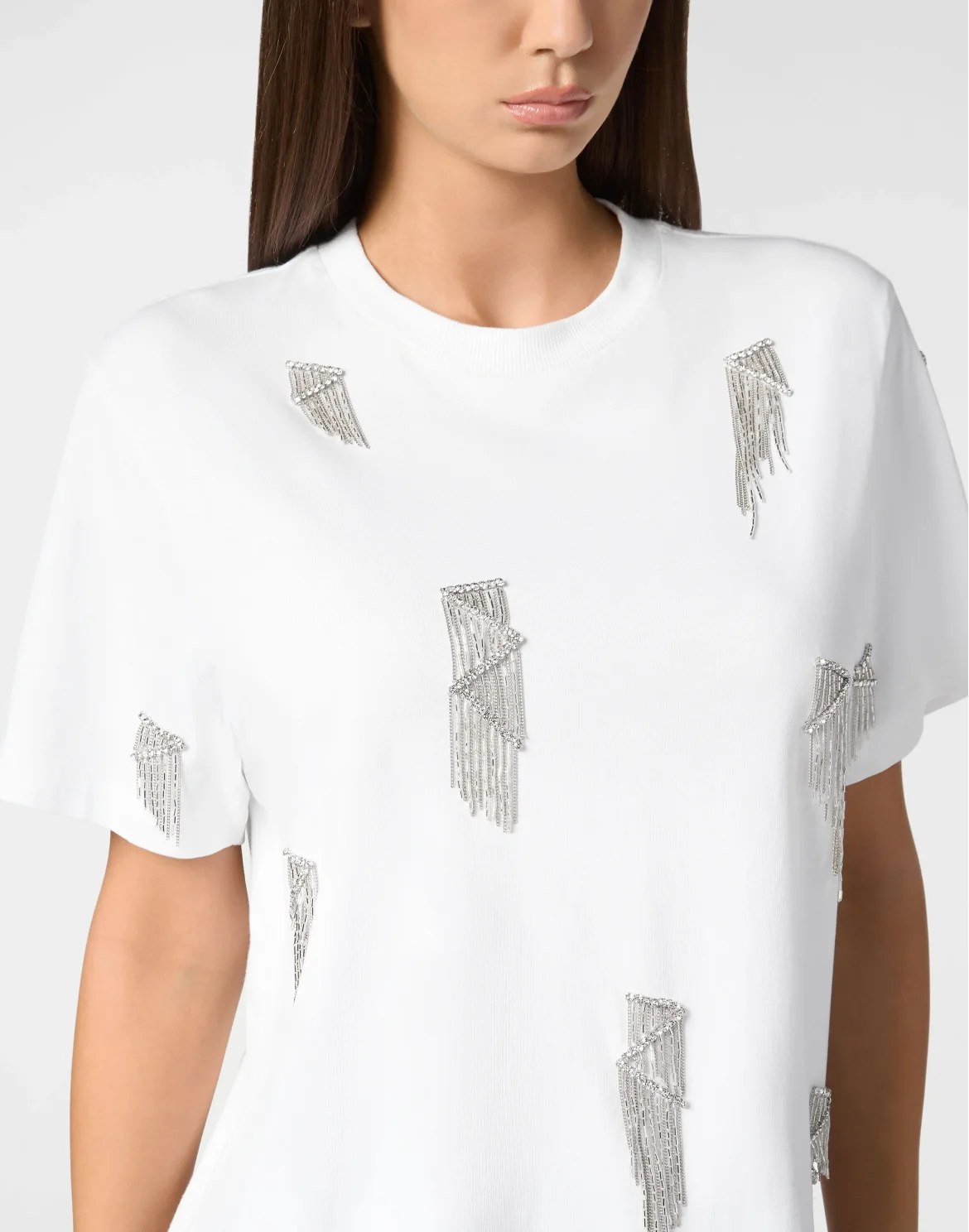 Jersey T-Shirt Man Fit Round Neck SS Fringe, цвет: Белый