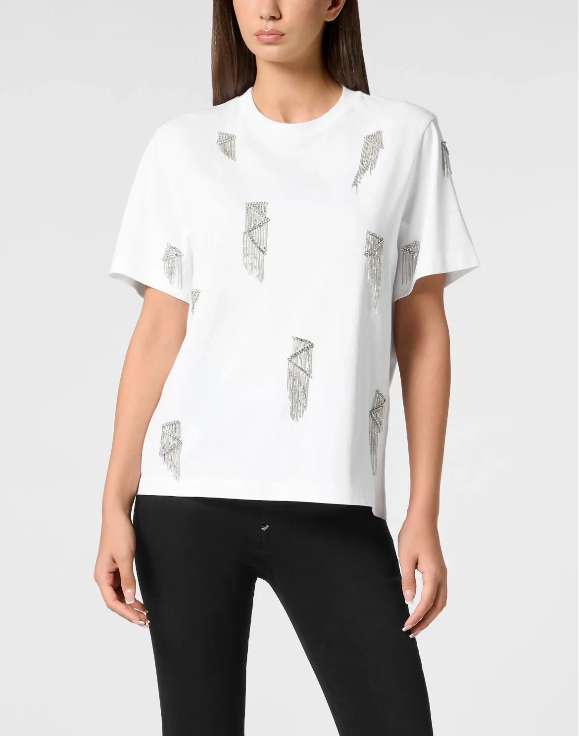 Jersey T-Shirt Man Fit Round Neck SS Fringe, цвет: Белый