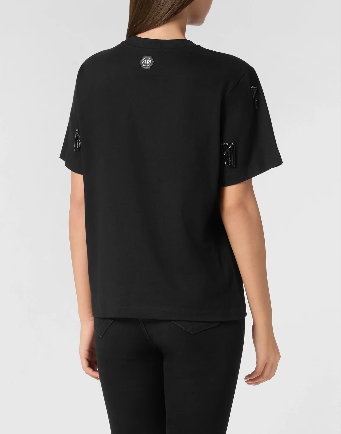 Jersey T-Shirt Man Fit Round Neck SS Fringe, цвет: Черный