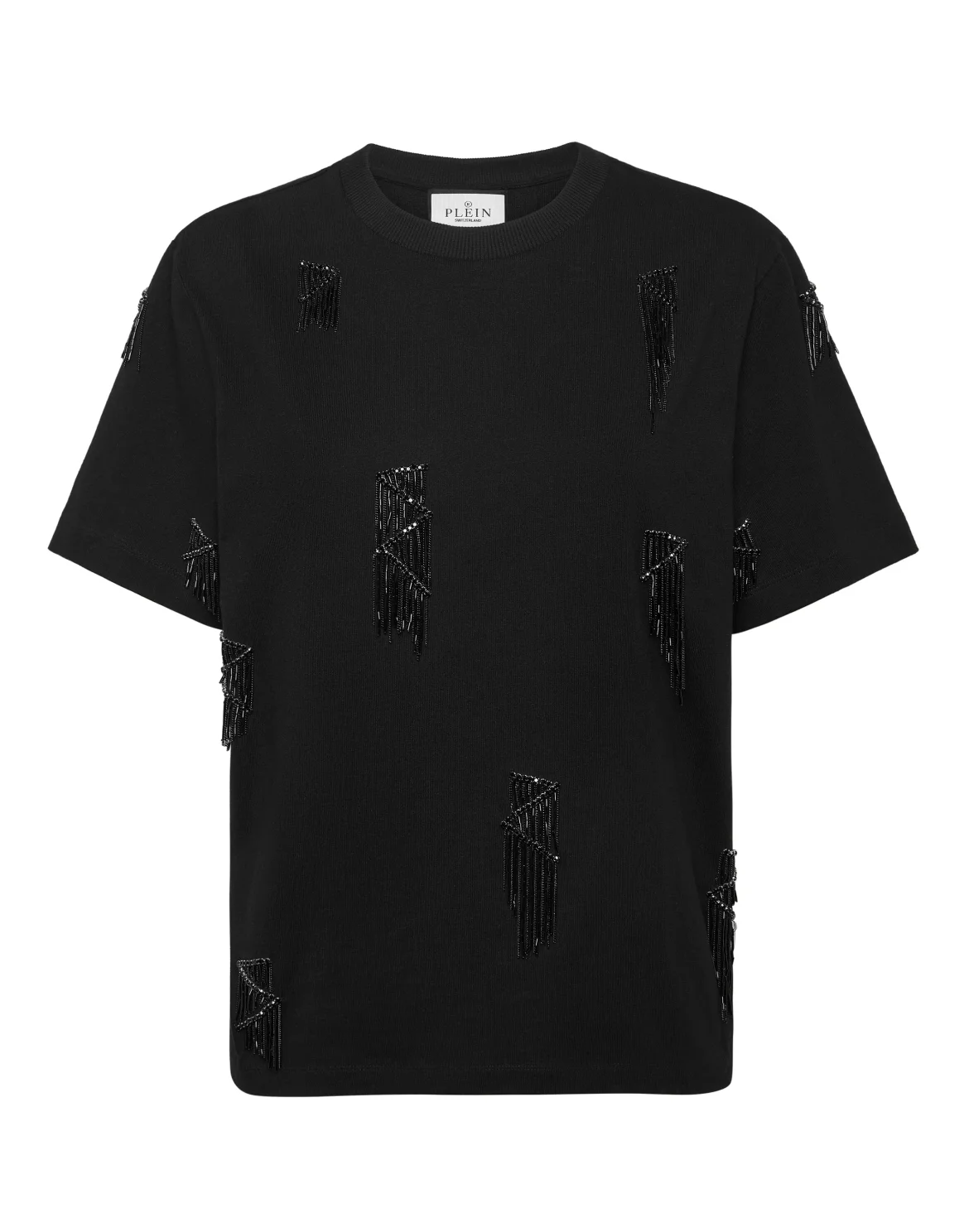 Jersey T-Shirt Man Fit Round Neck SS Fringe, цвет: Черный