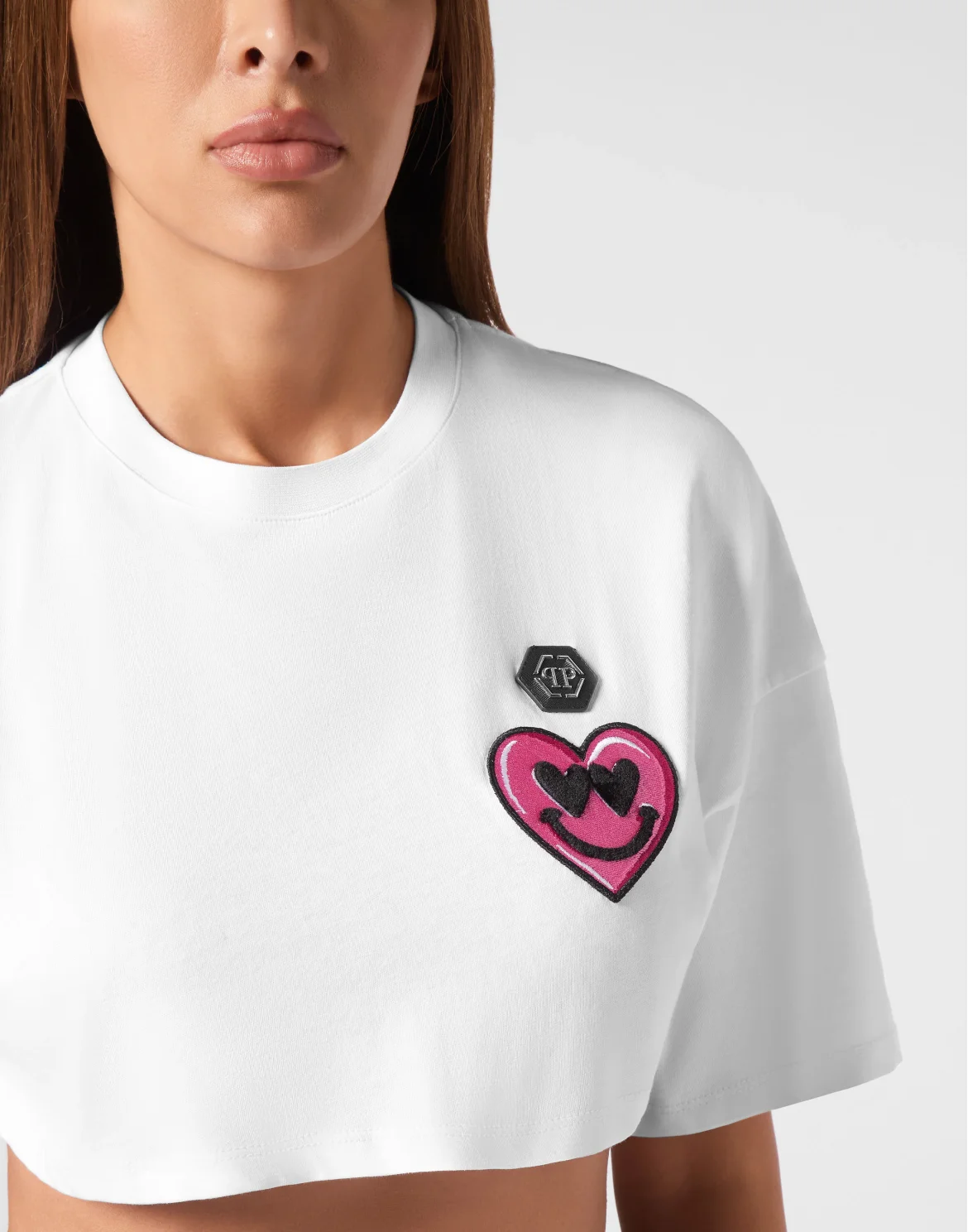 Jersey Cropped T-shirt Round Neck SS Patches, цвет: Белый