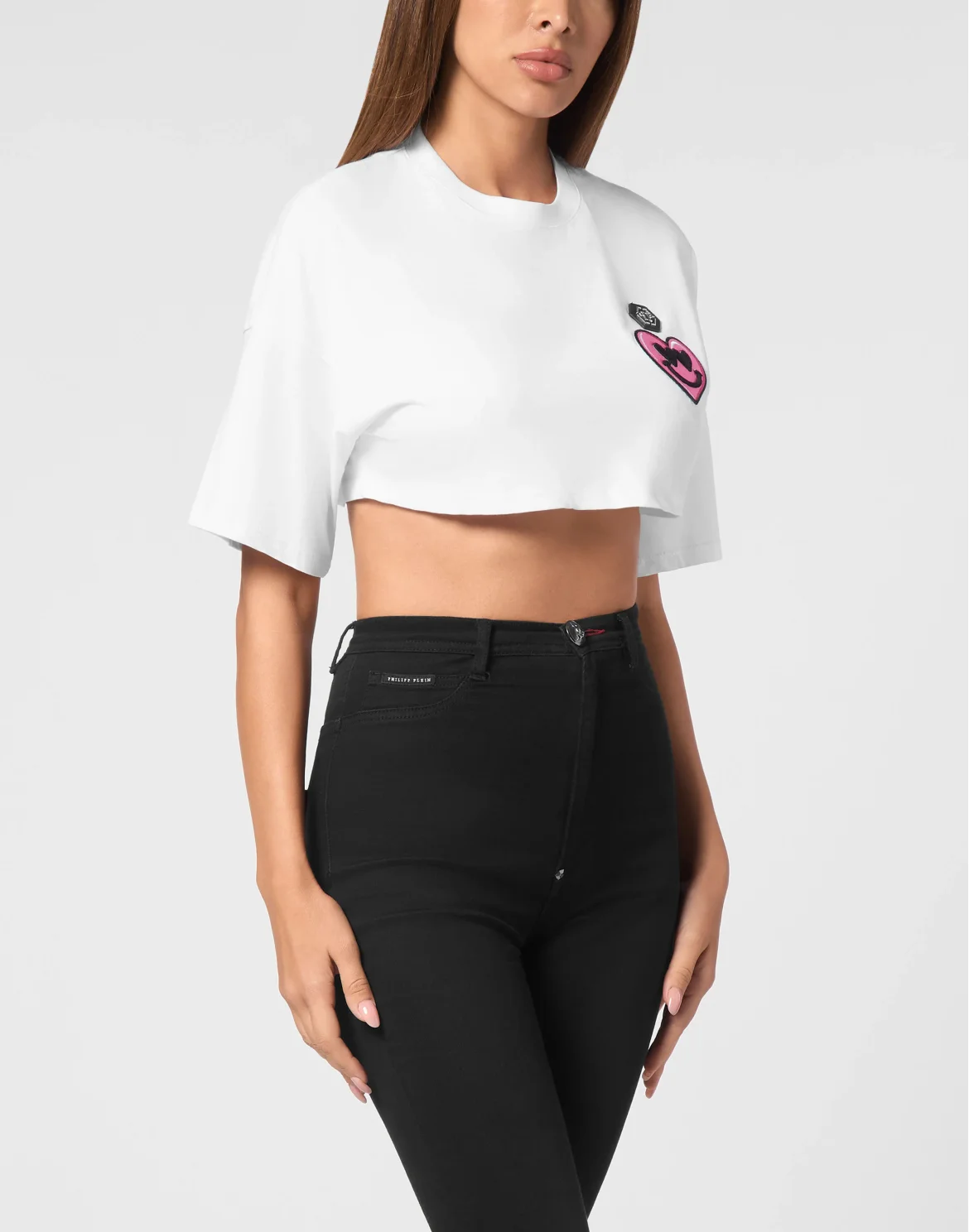Jersey Cropped T-shirt Round Neck SS Patches, цвет: Белый