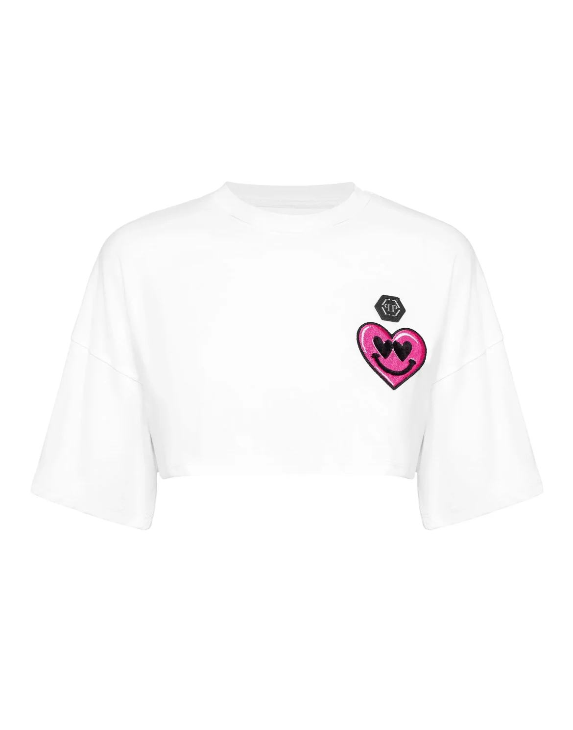 Jersey Cropped T-shirt Round Neck SS Patches, цвет: Белый