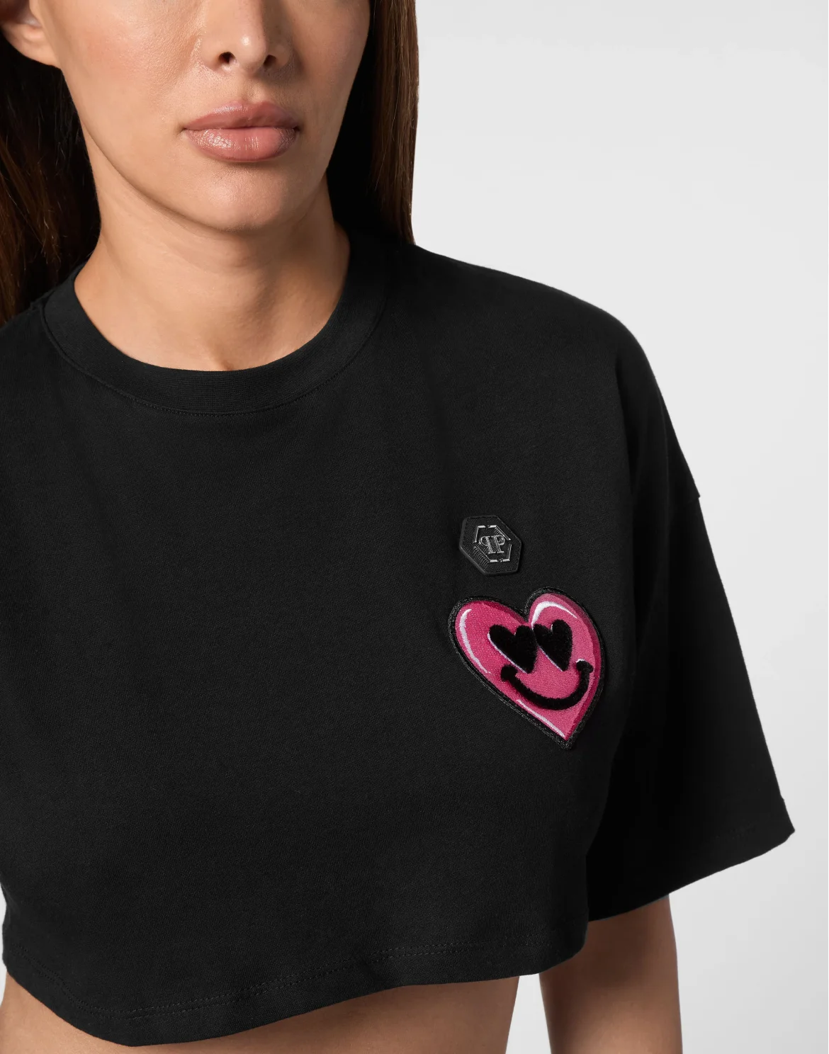 Jersey Cropped T-shirt Round Neck SS Patches, цвет: Черный