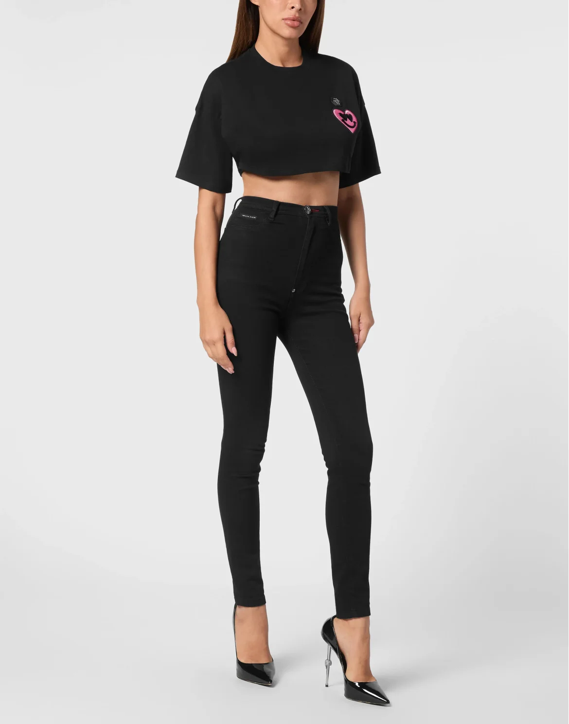 Jersey Cropped T-shirt Round Neck SS Patches, цвет: Черный