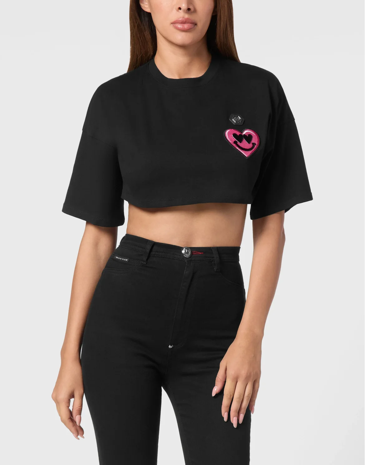 Jersey Cropped T-shirt Round Neck SS Patches, цвет: Черный