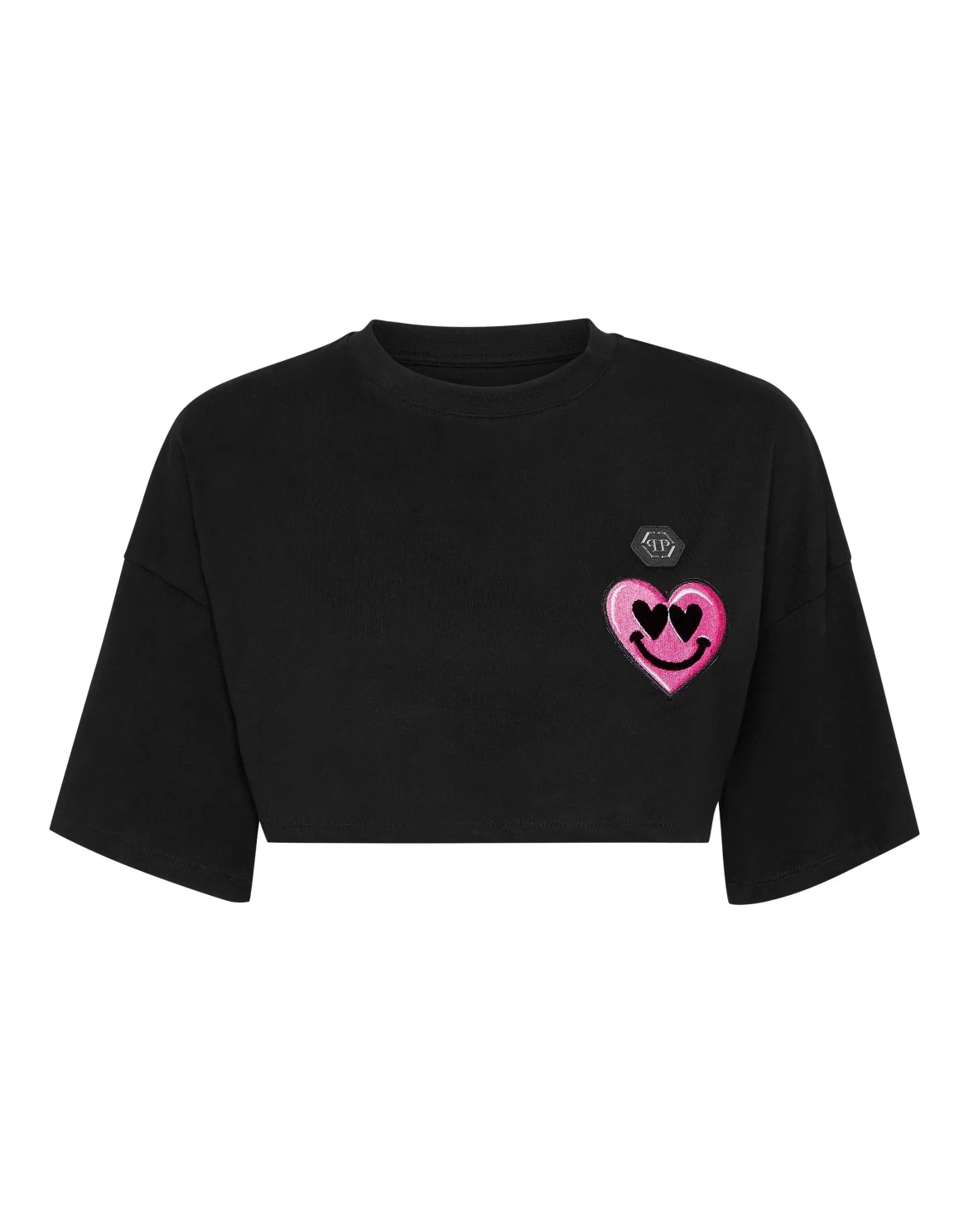 Jersey Cropped T-shirt Round Neck SS Patches, цвет: Черный
