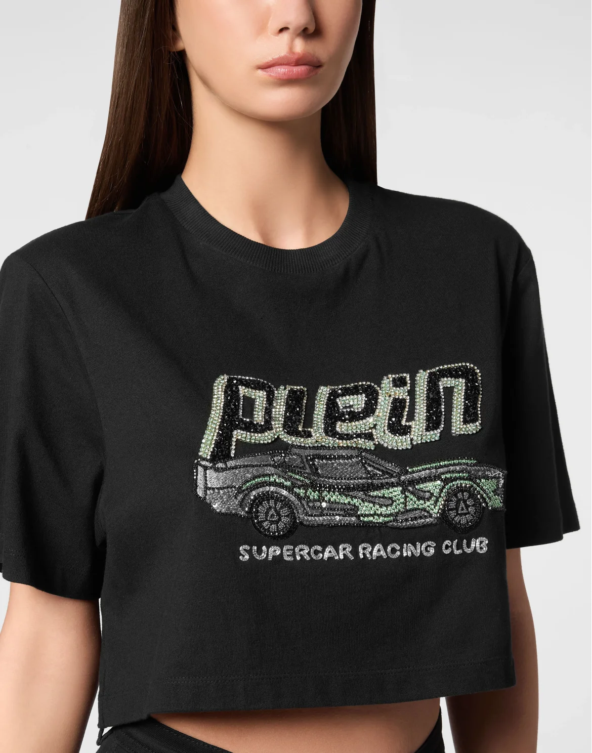 T-shirt Crop Plein Car, цвет: Черный