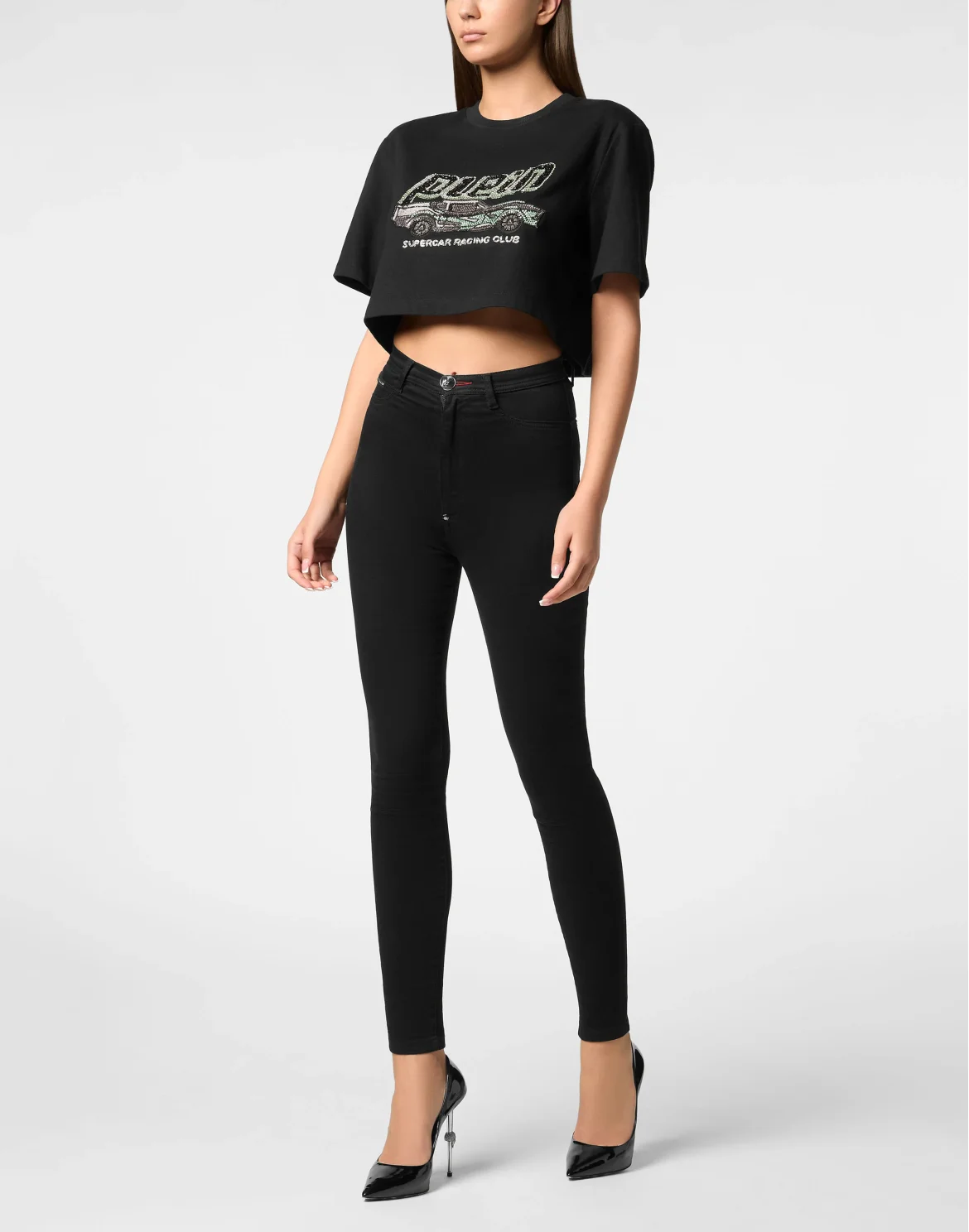 T-shirt Crop Plein Car, цвет: Черный
