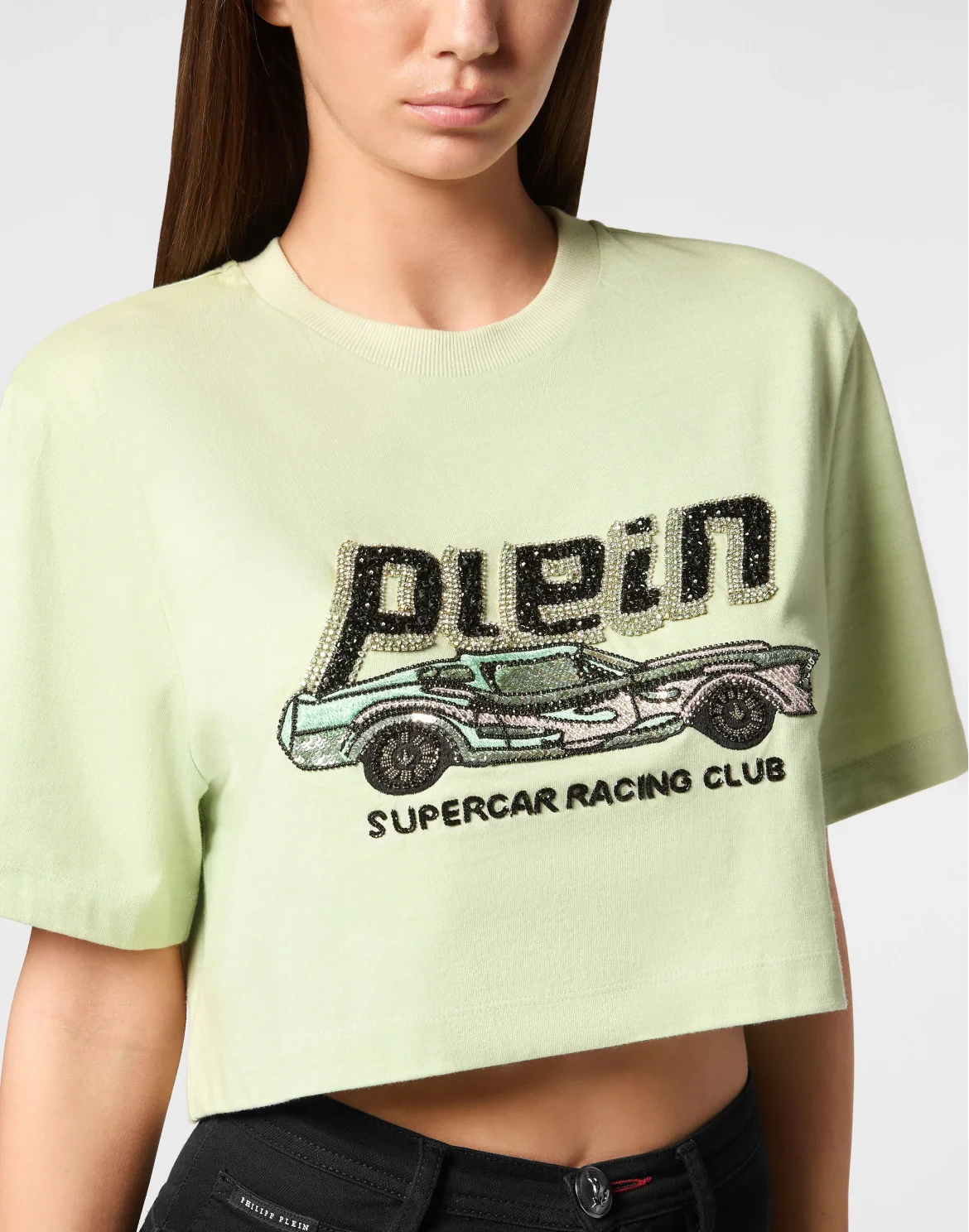 T-shirt Crop Plein Car, цвет: Зеленый