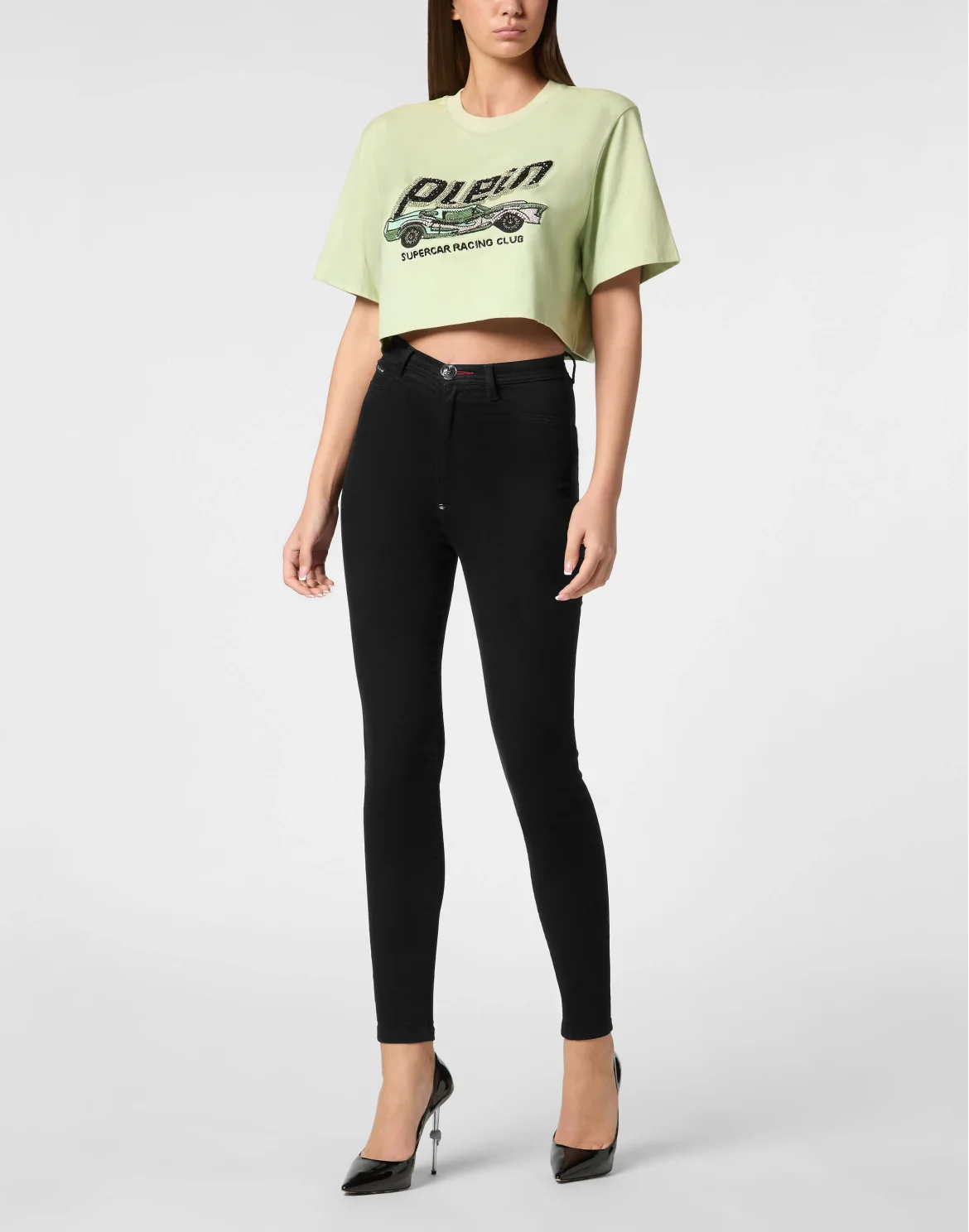 T-shirt Crop Plein Car, цвет: Зеленый
