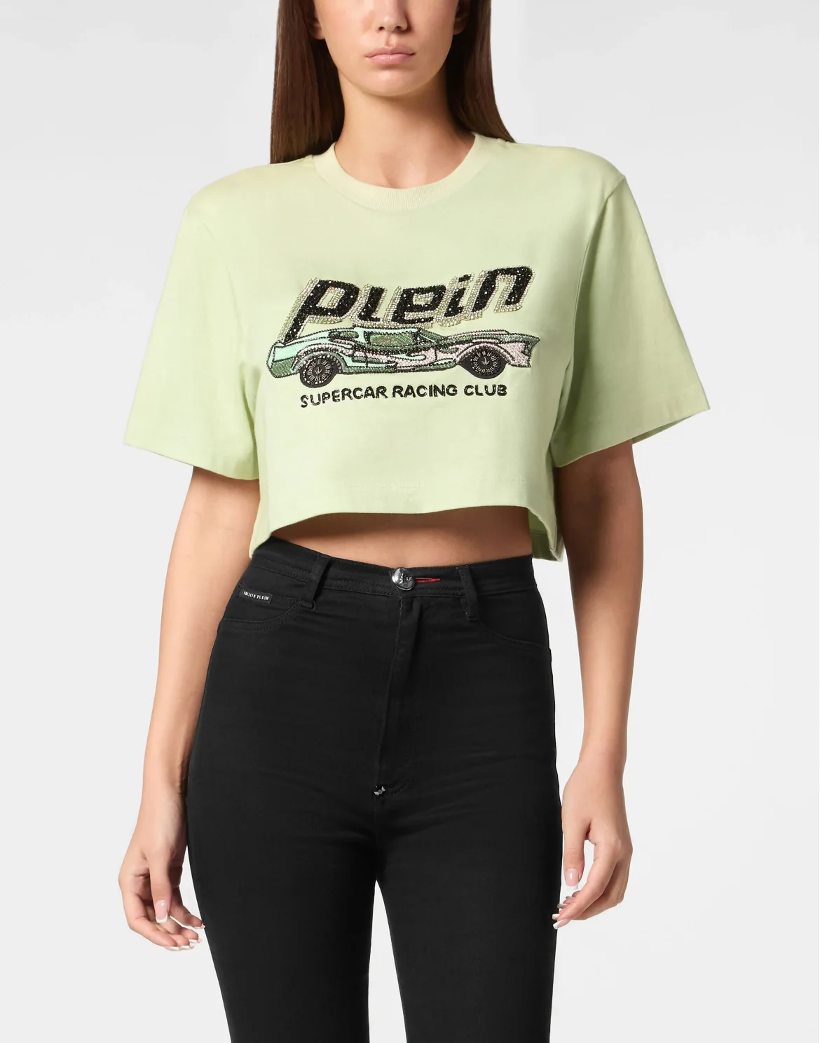 T-shirt Crop Plein Car, цвет: Зеленый