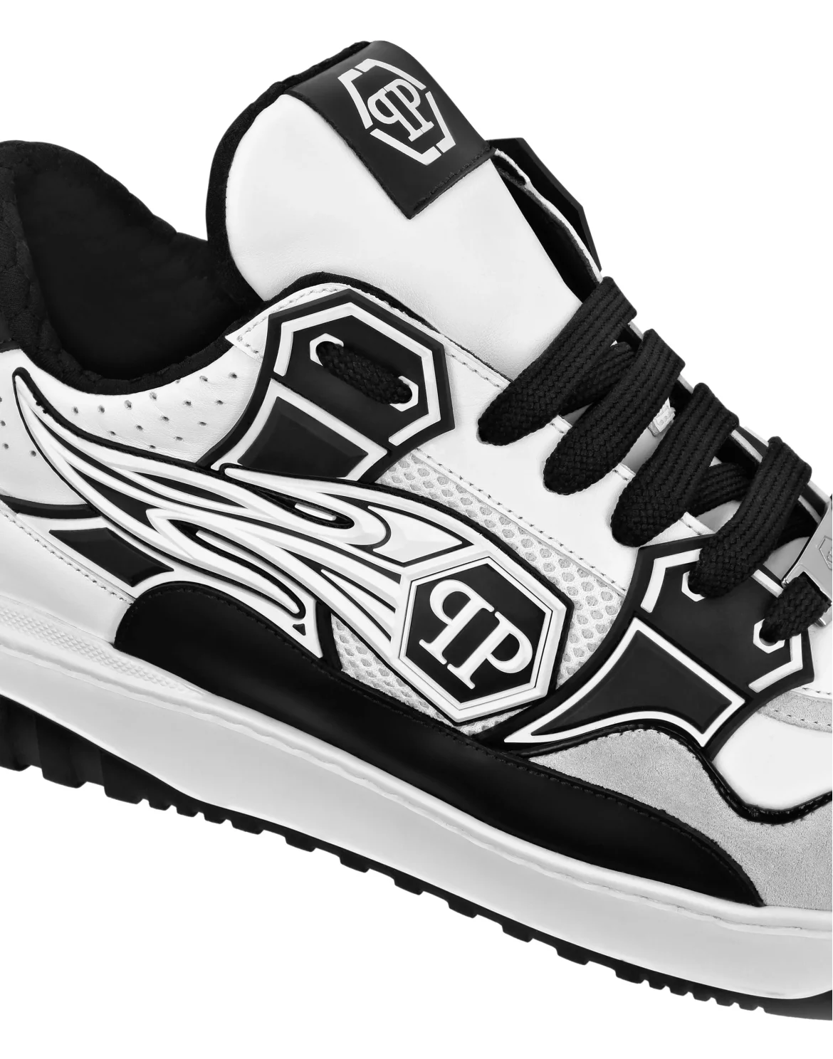 Mix Leather Lo-Top Sneakers Strass Hexagon, цвет: Белый