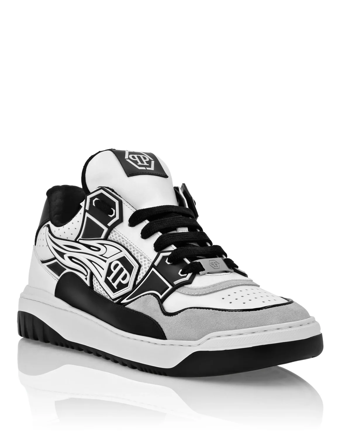 Mix Leather Lo-Top Sneakers Strass Hexagon, цвет: Белый
