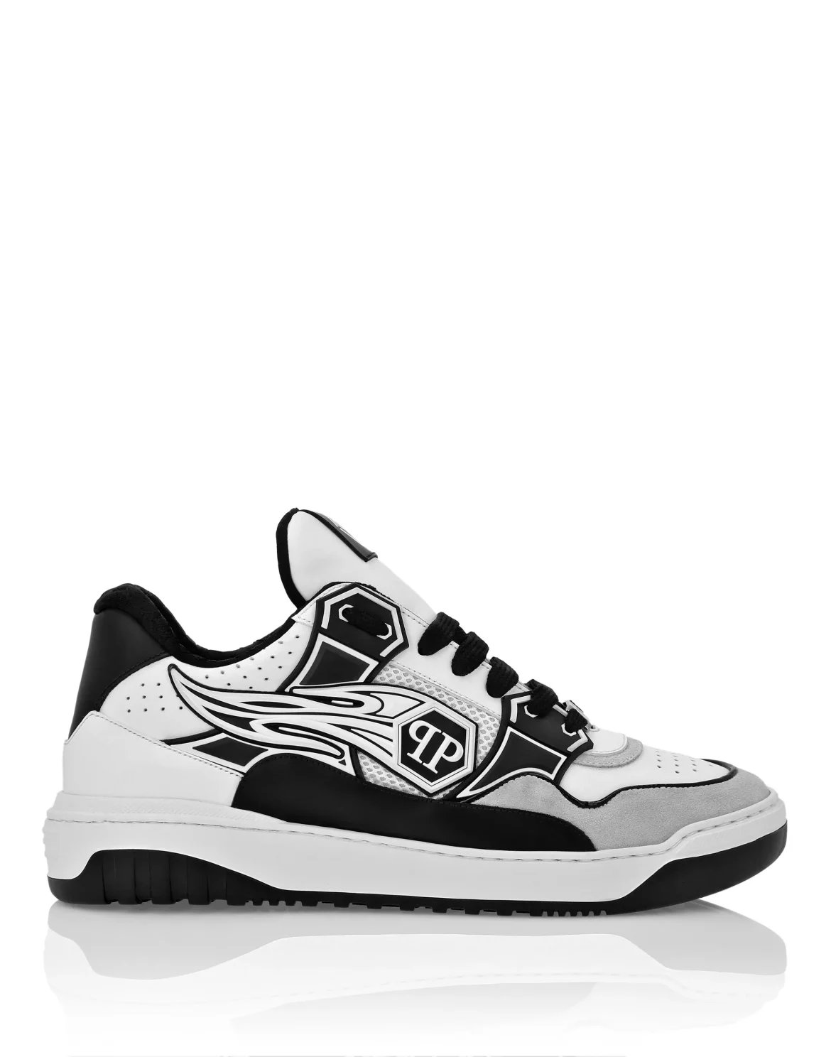 Mix Leather Lo-Top Sneakers Strass Hexagon, цвет: Белый