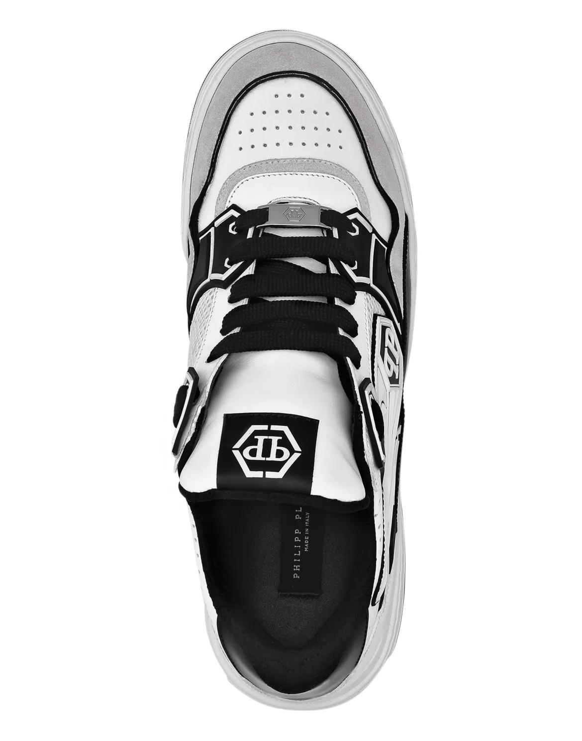 Mix Leather Lo-Top Sneakers Strass Hexagon, цвет: Белый