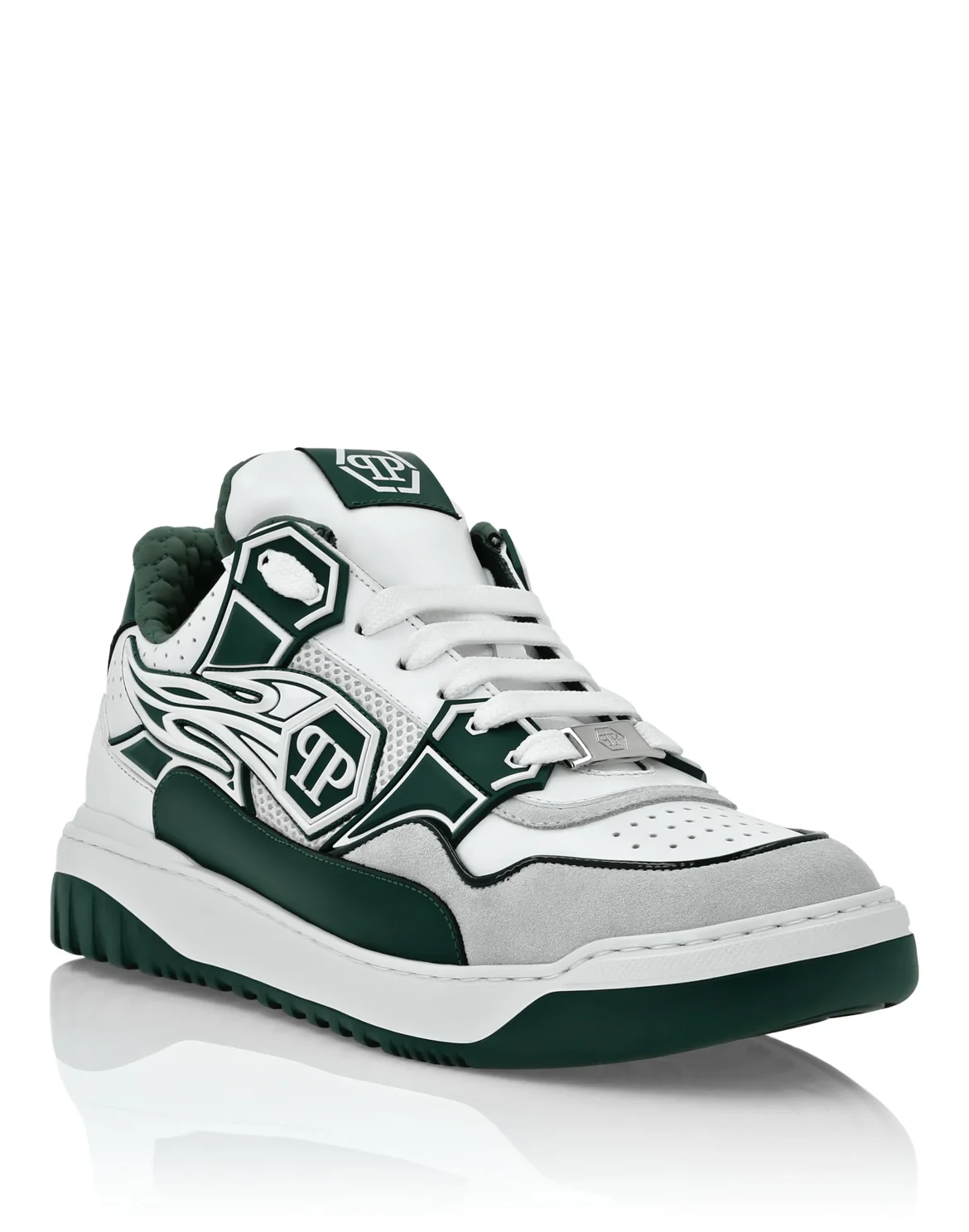 Mix Leather Lo-Top Sneakers Strass Hexagon, цвет: Белый