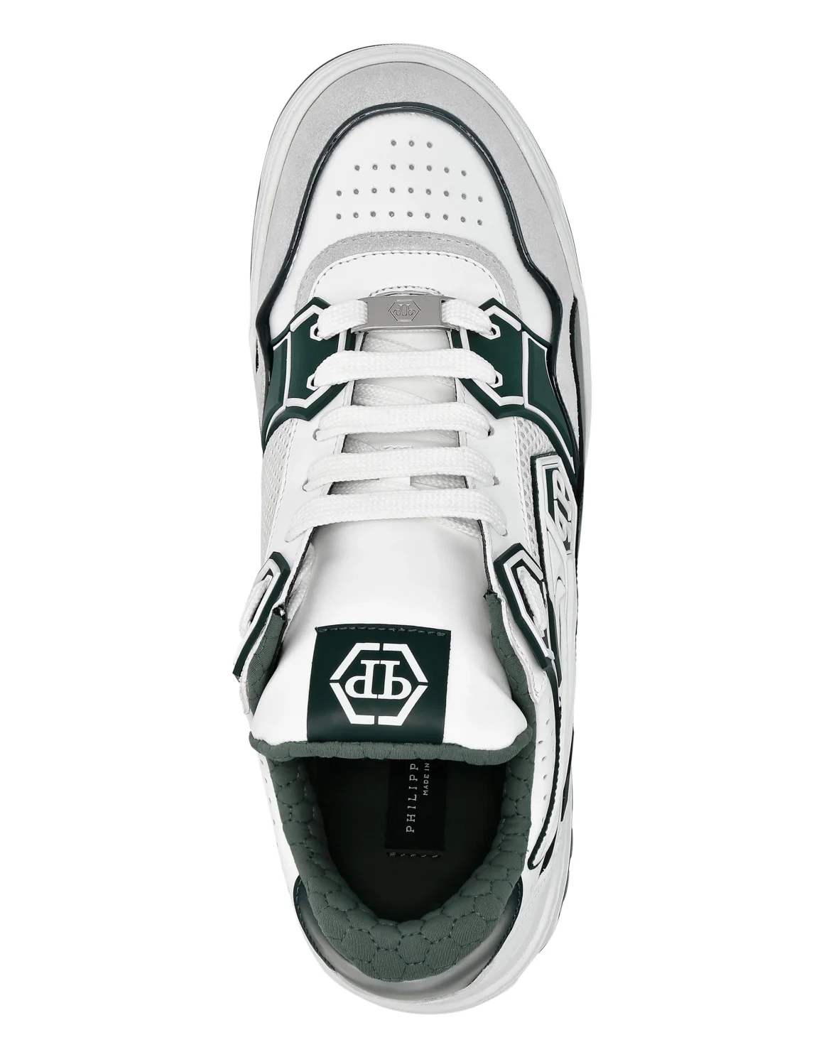 Mix Leather Lo-Top Sneakers Strass Hexagon, цвет: Белый