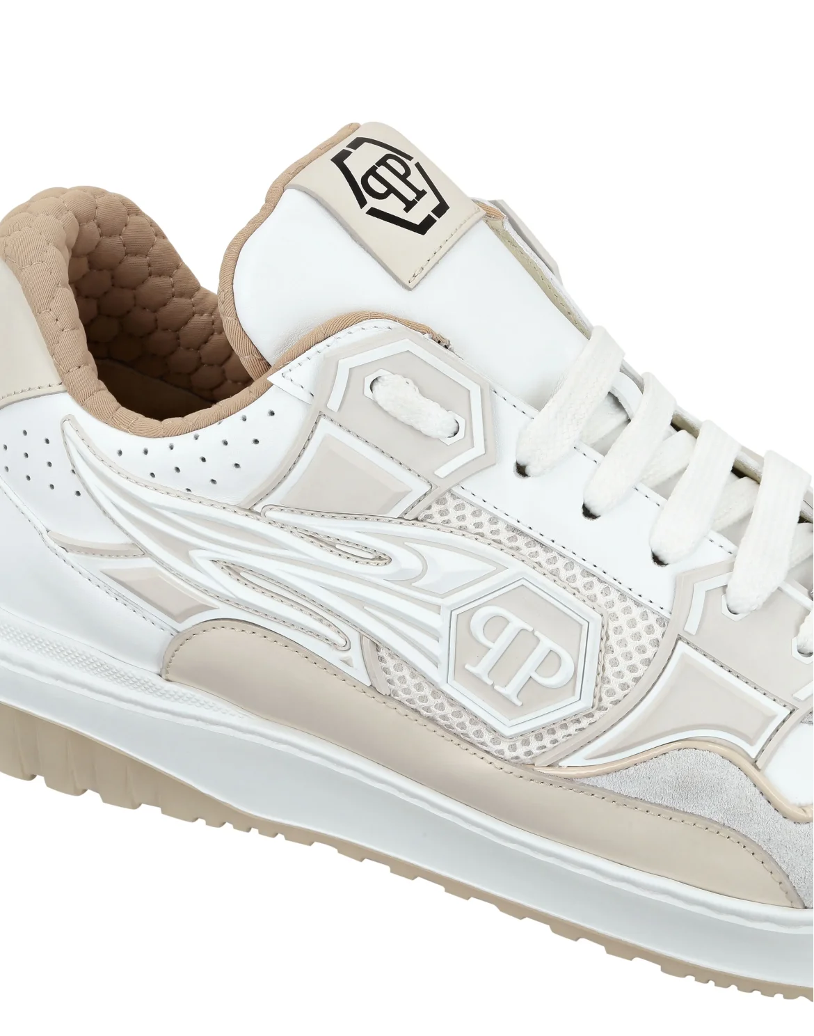 Mix Leather Lo-Top Sneakers Strass Hexagon, цвет: Белый