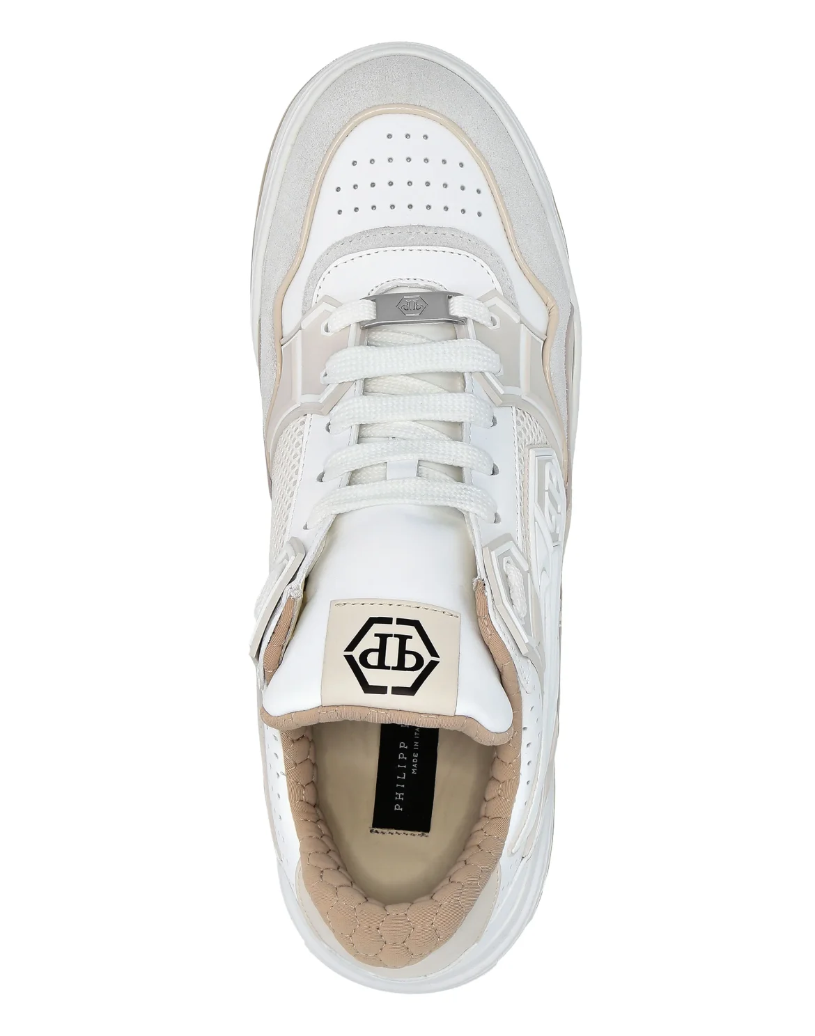 Mix Leather Lo-Top Sneakers Strass Hexagon, цвет: Белый