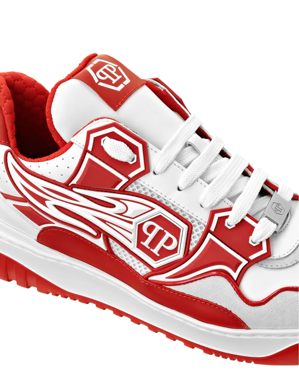 Mix Leather Lo-Top Sneakers Strass Hexagon, цвет: Белый