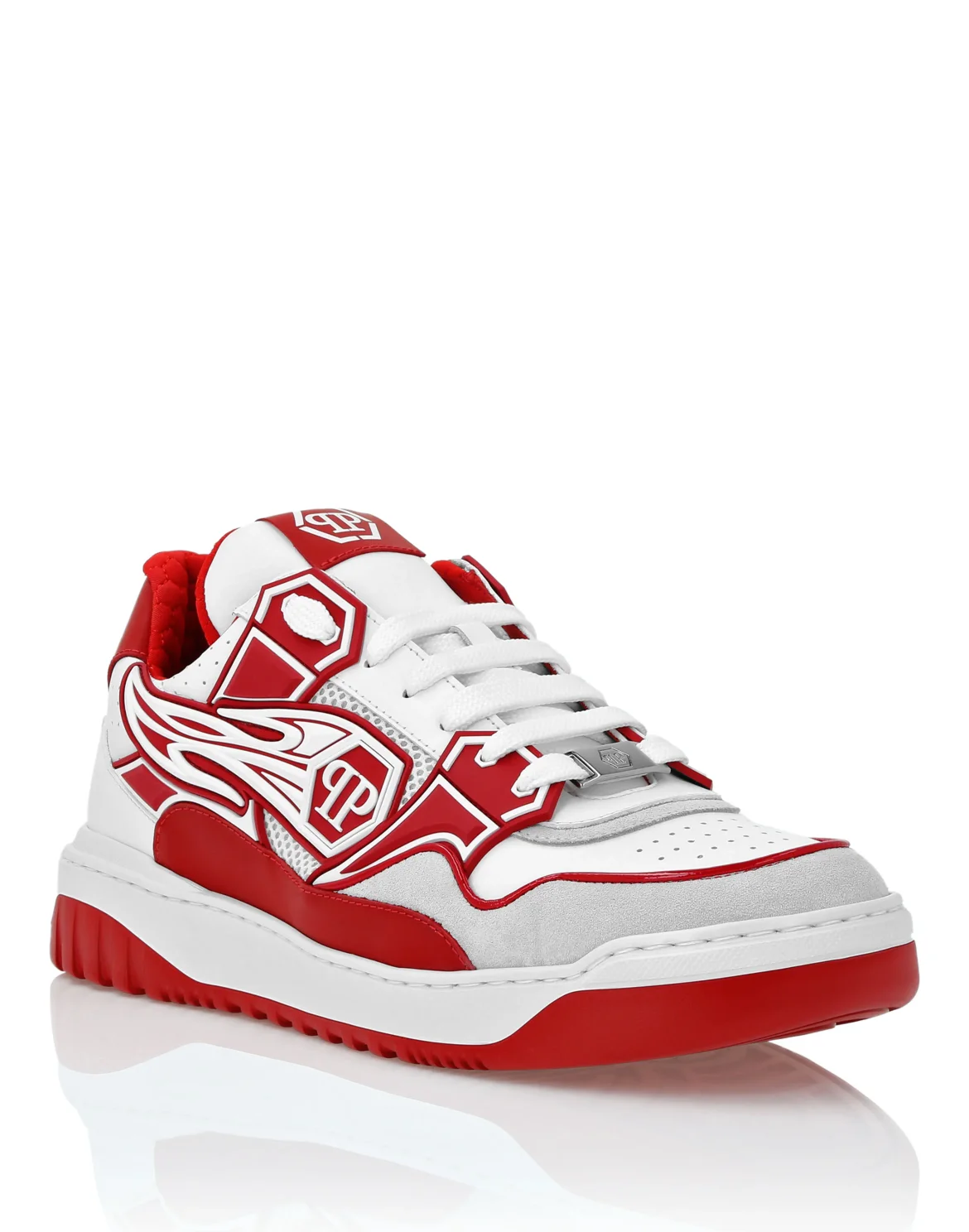Mix Leather Lo-Top Sneakers Strass Hexagon, цвет: Белый