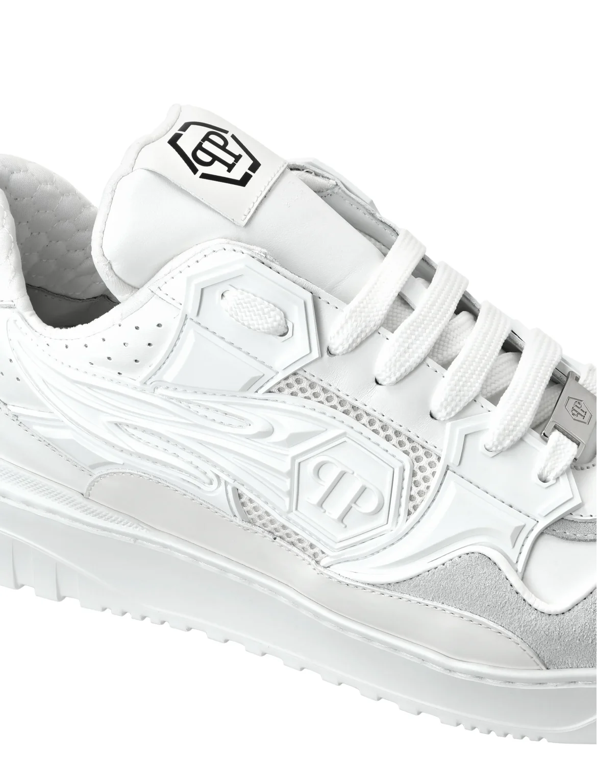 Mix Leather Lo-Top Sneakers Strass Hexagon, цвет: Белый