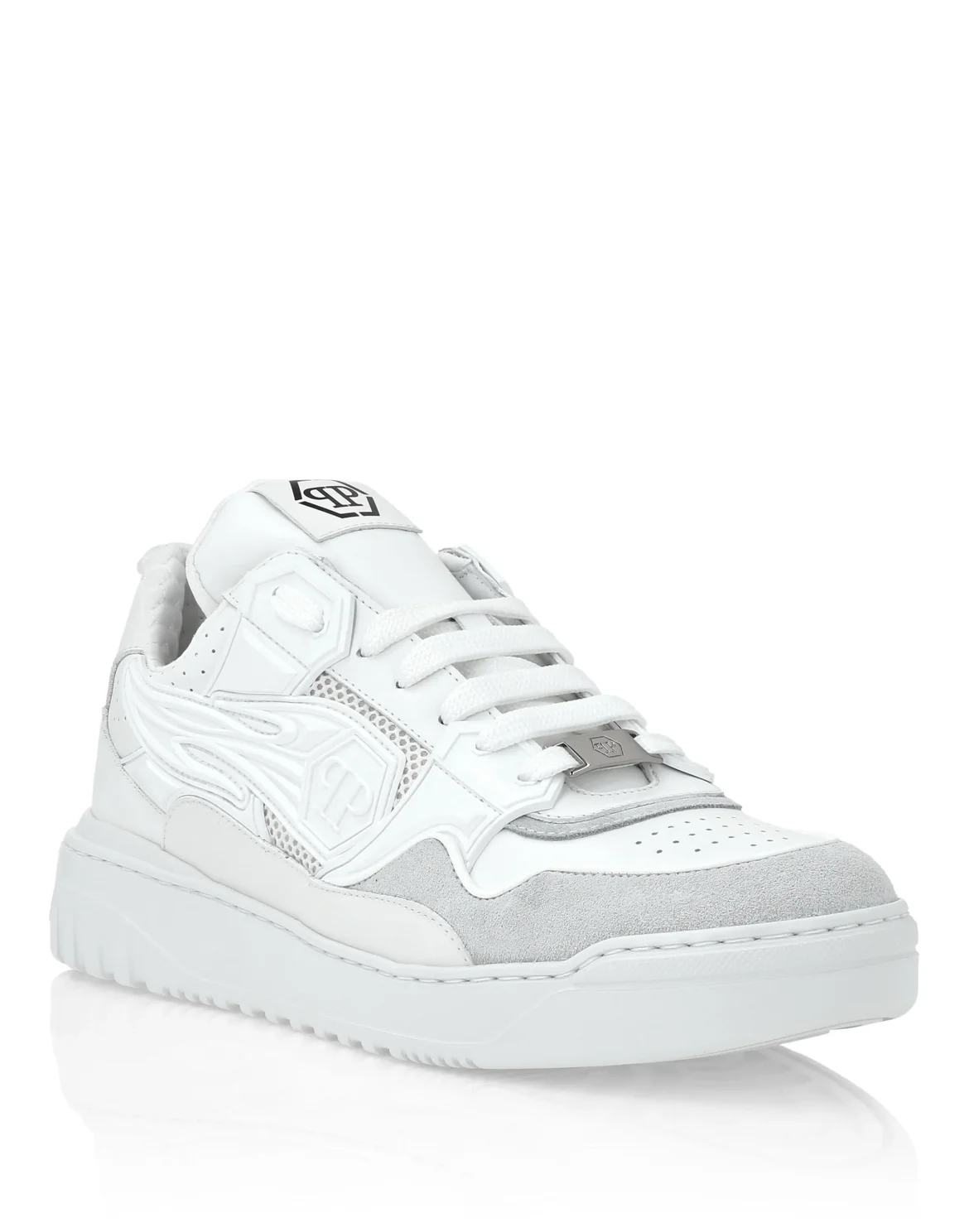 Mix Leather Lo-Top Sneakers Strass Hexagon, цвет: Белый