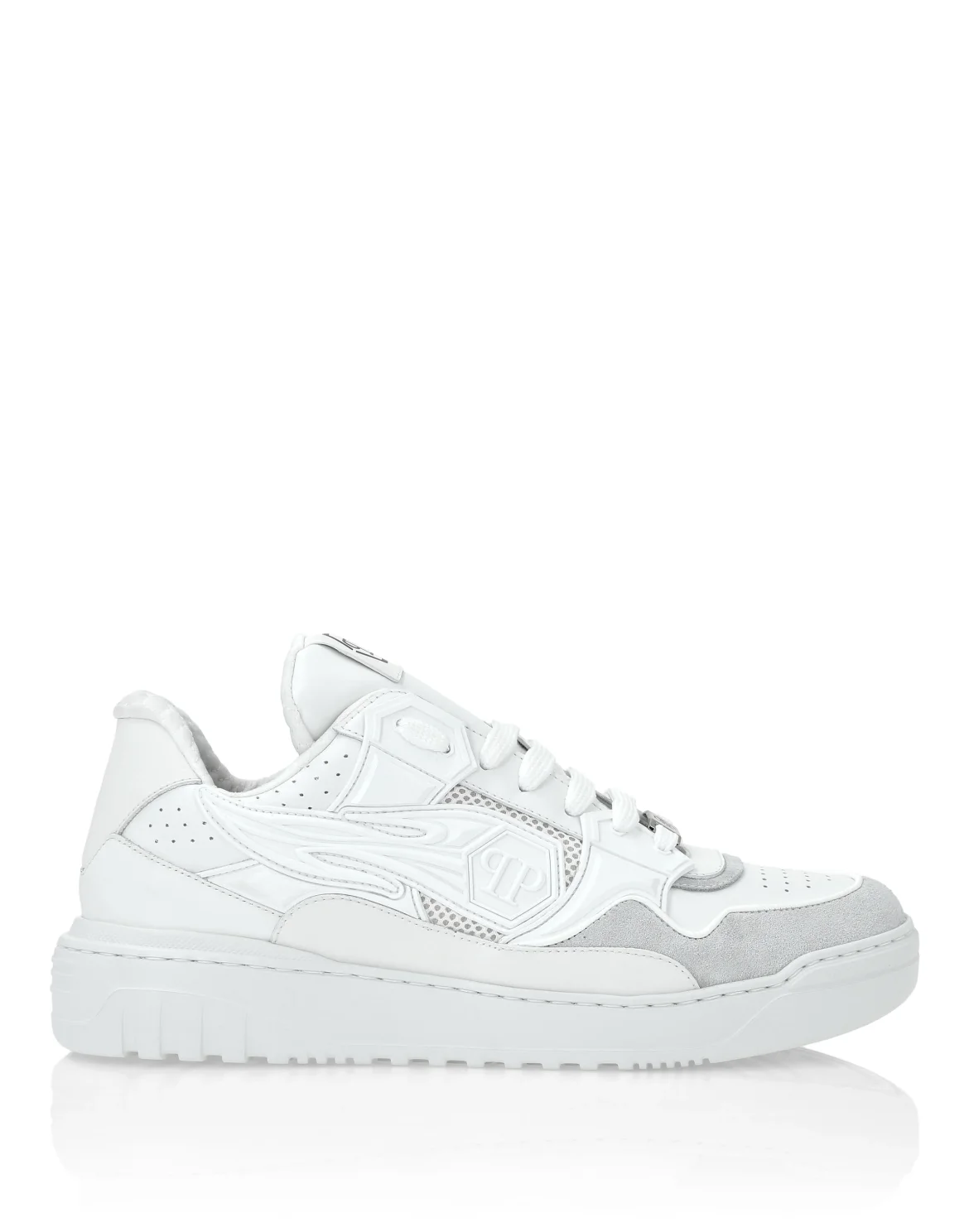 Mix Leather Lo-Top Sneakers Strass Hexagon, цвет: Белый