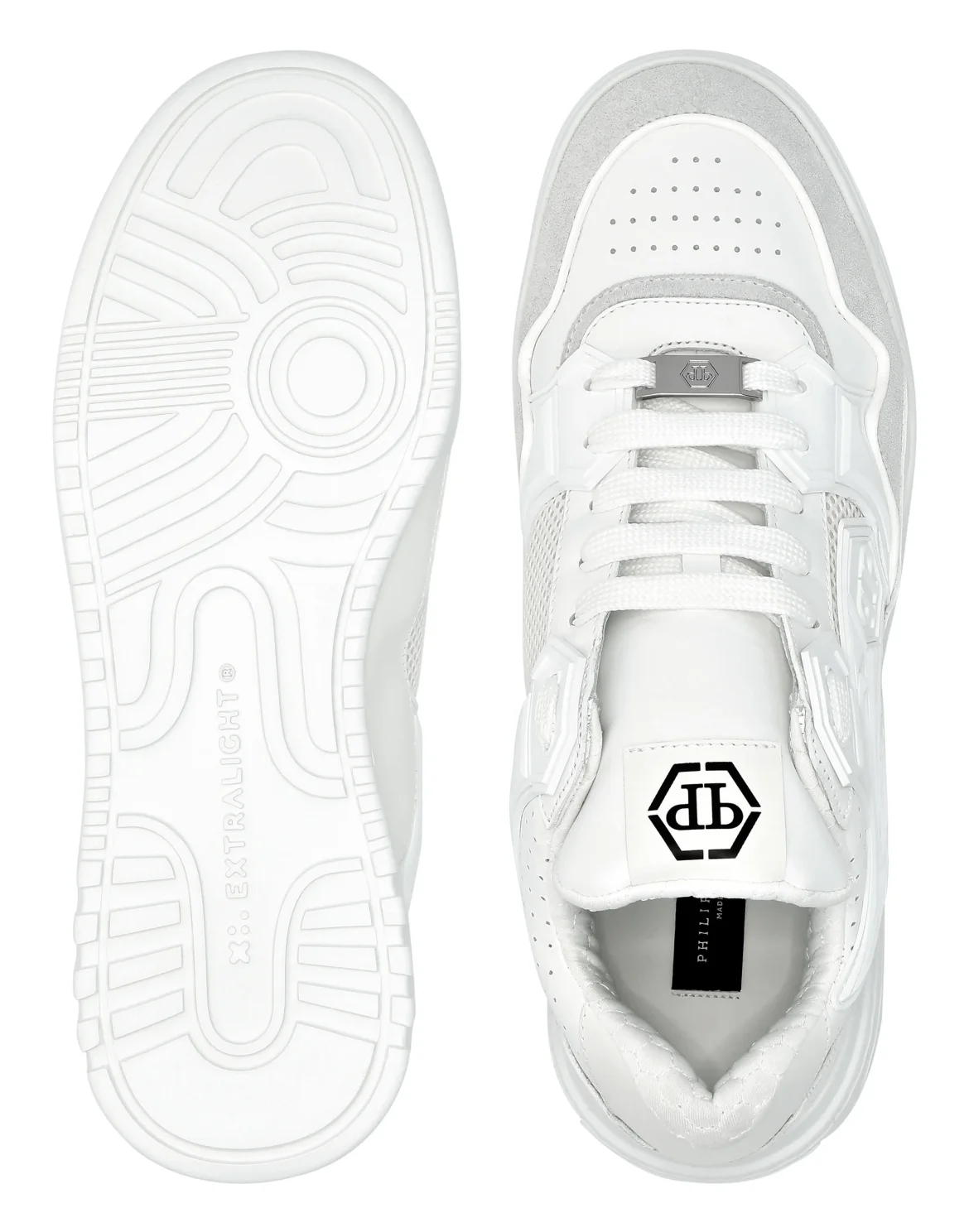 Mix Leather Lo-Top Sneakers Strass Hexagon, цвет: Белый