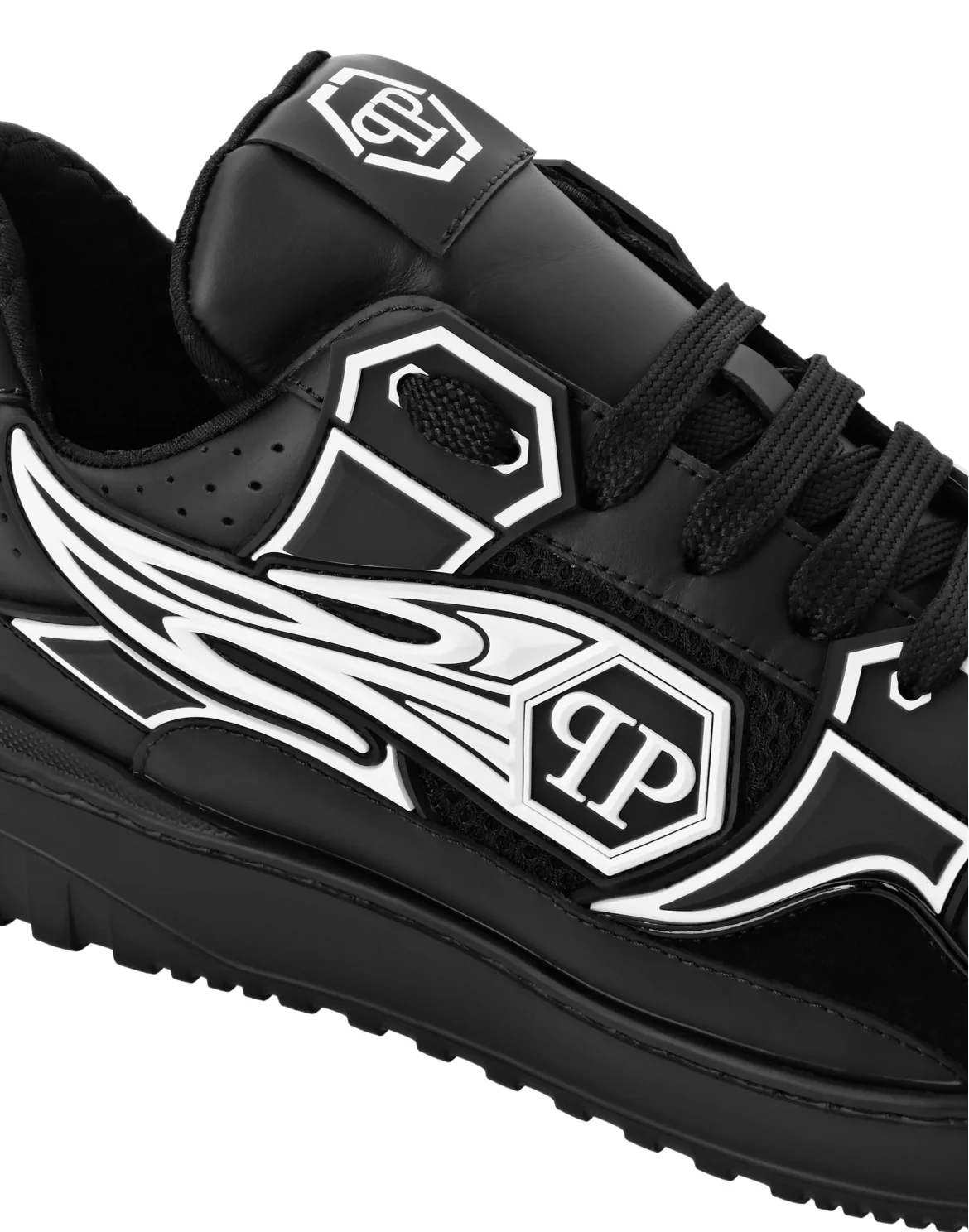 Mix Leather Lo-Top Sneakers Strass Hexagon, цвет: Черный