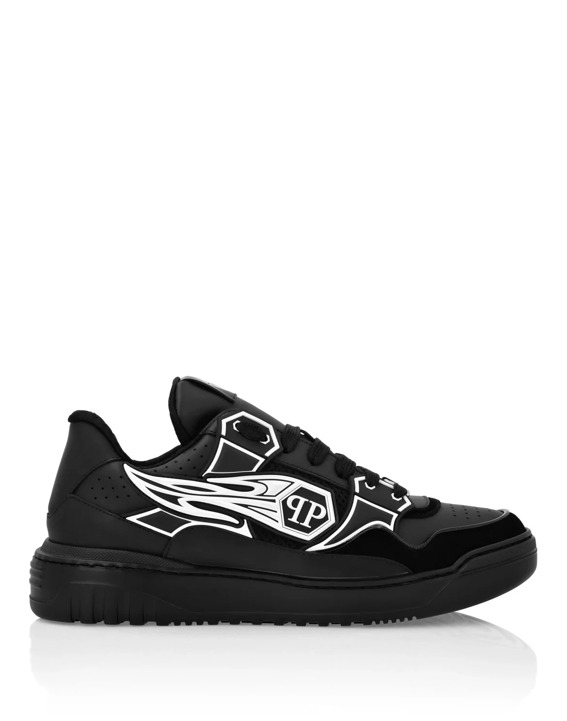 Mix Leather Lo-Top Sneakers Strass Hexagon, цвет: Черный