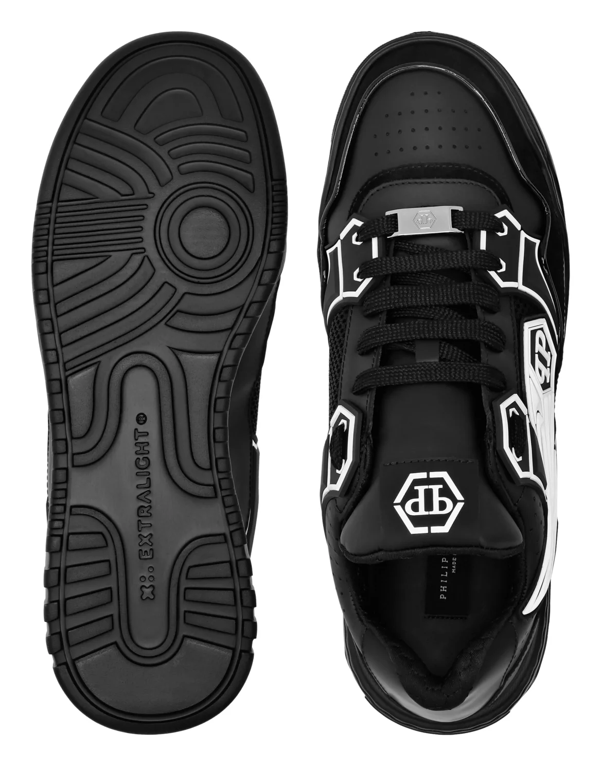 Mix Leather Lo-Top Sneakers Strass Hexagon, цвет: Черный
