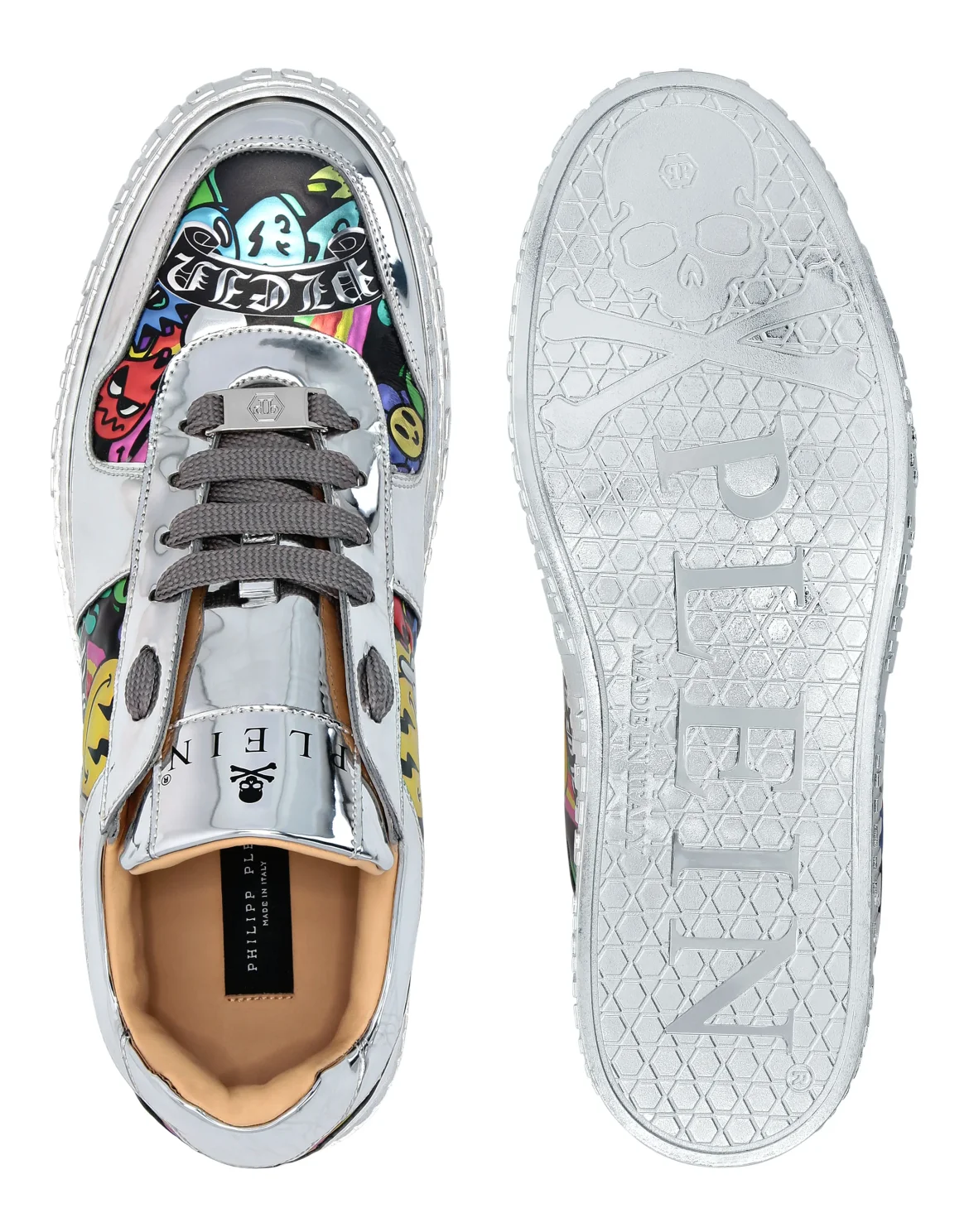 Mirror Leather Lo-Top Sneakers Smile, цвет: Серебристый