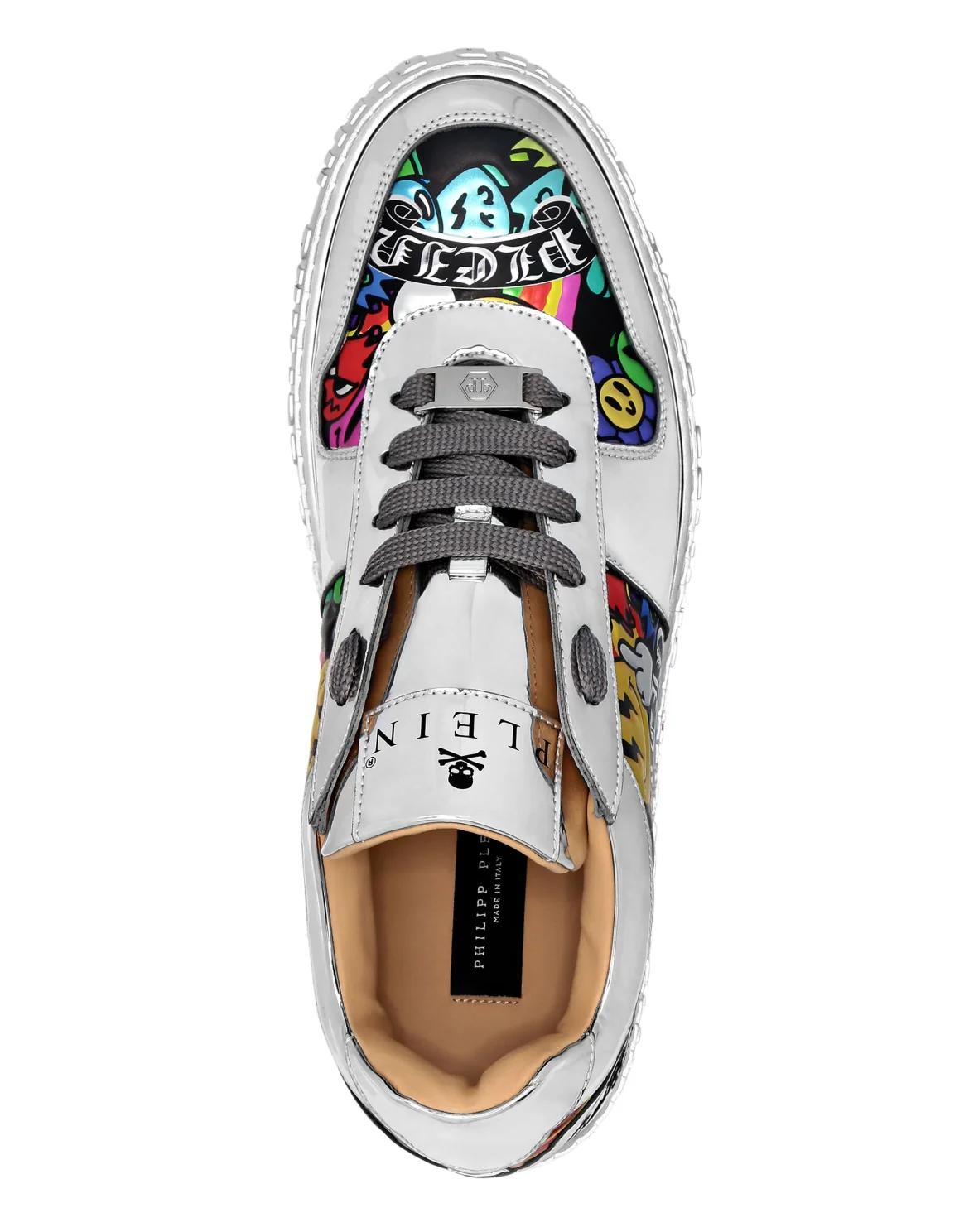 Mirror Leather Lo-Top Sneakers Smile, цвет: Серебристый