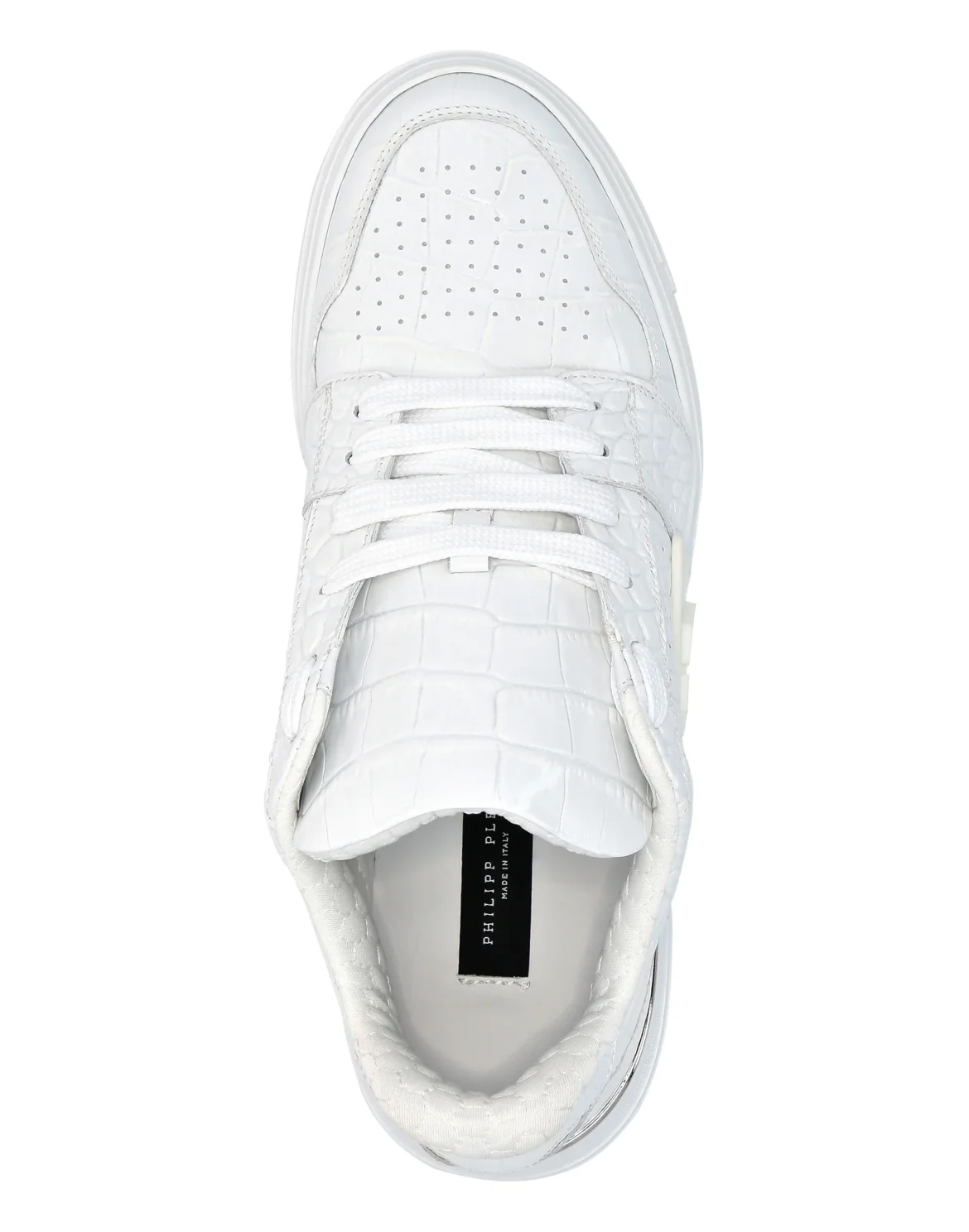 Croco Printed Leather Lo-Top Sneakers Hexagon, цвет: Белый