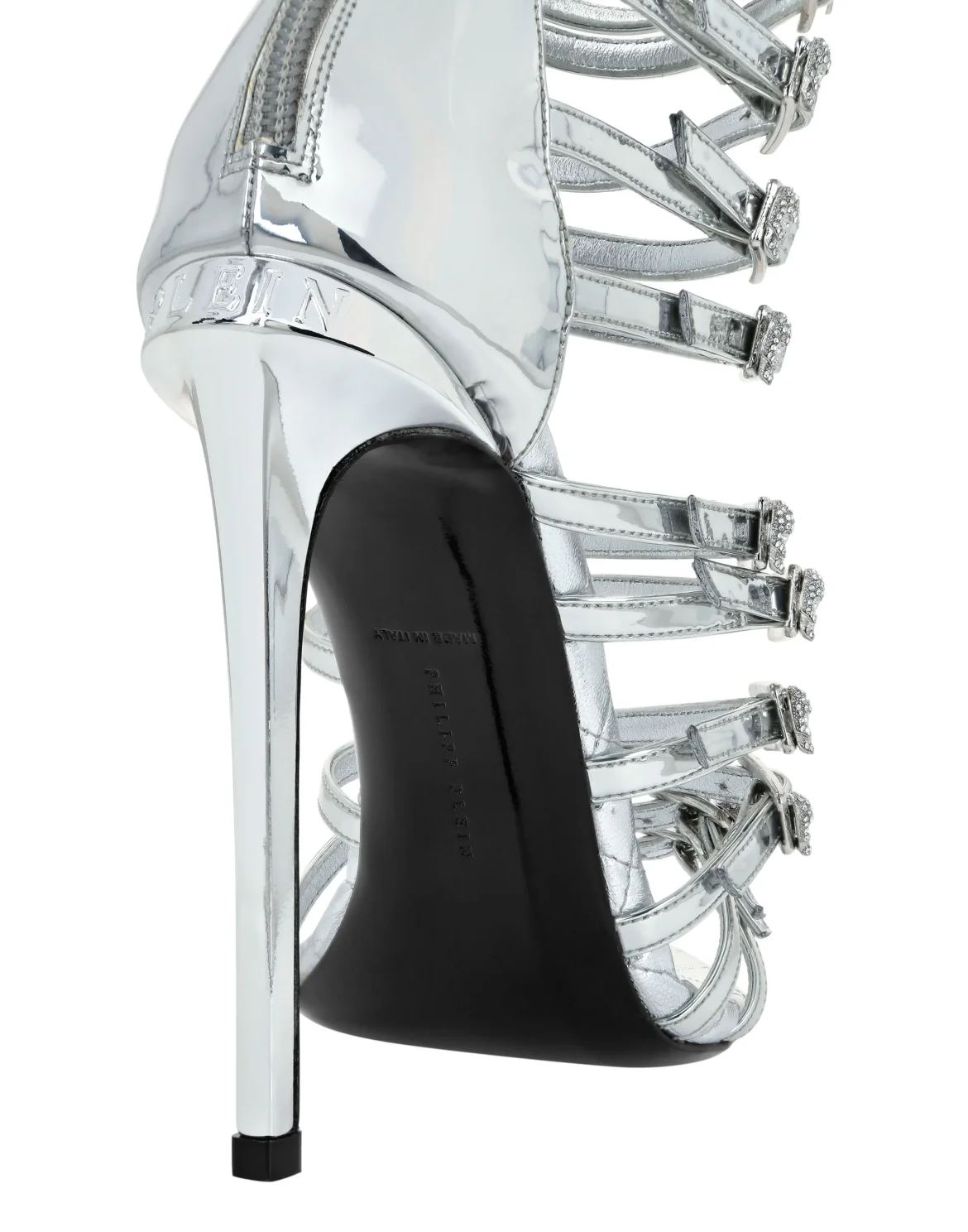 Mirror Leather Sandals High Plein Heels Skull, цвет: Серебристый