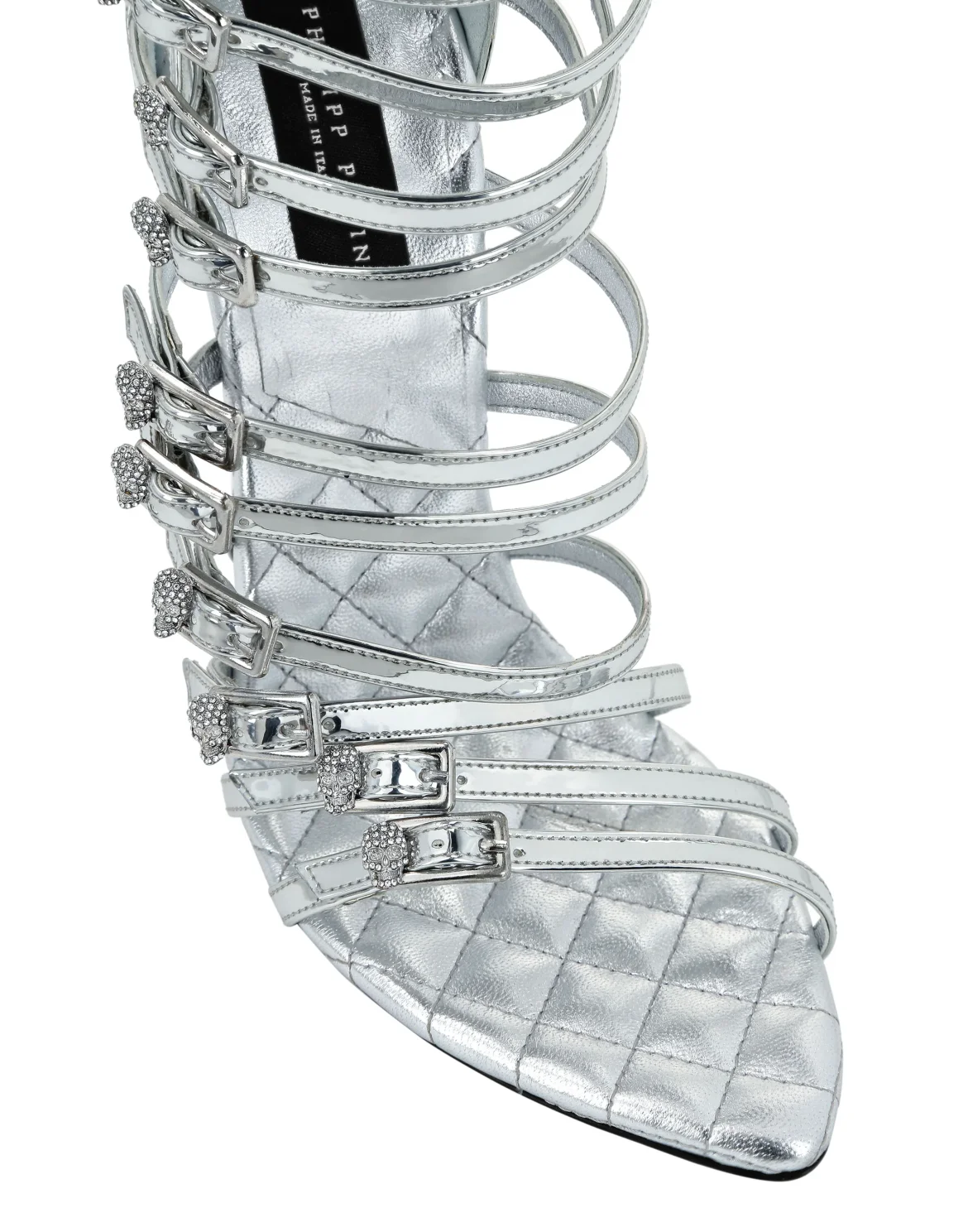 Mirror Leather Sandals High Plein Heels Skull, цвет: Серебристый