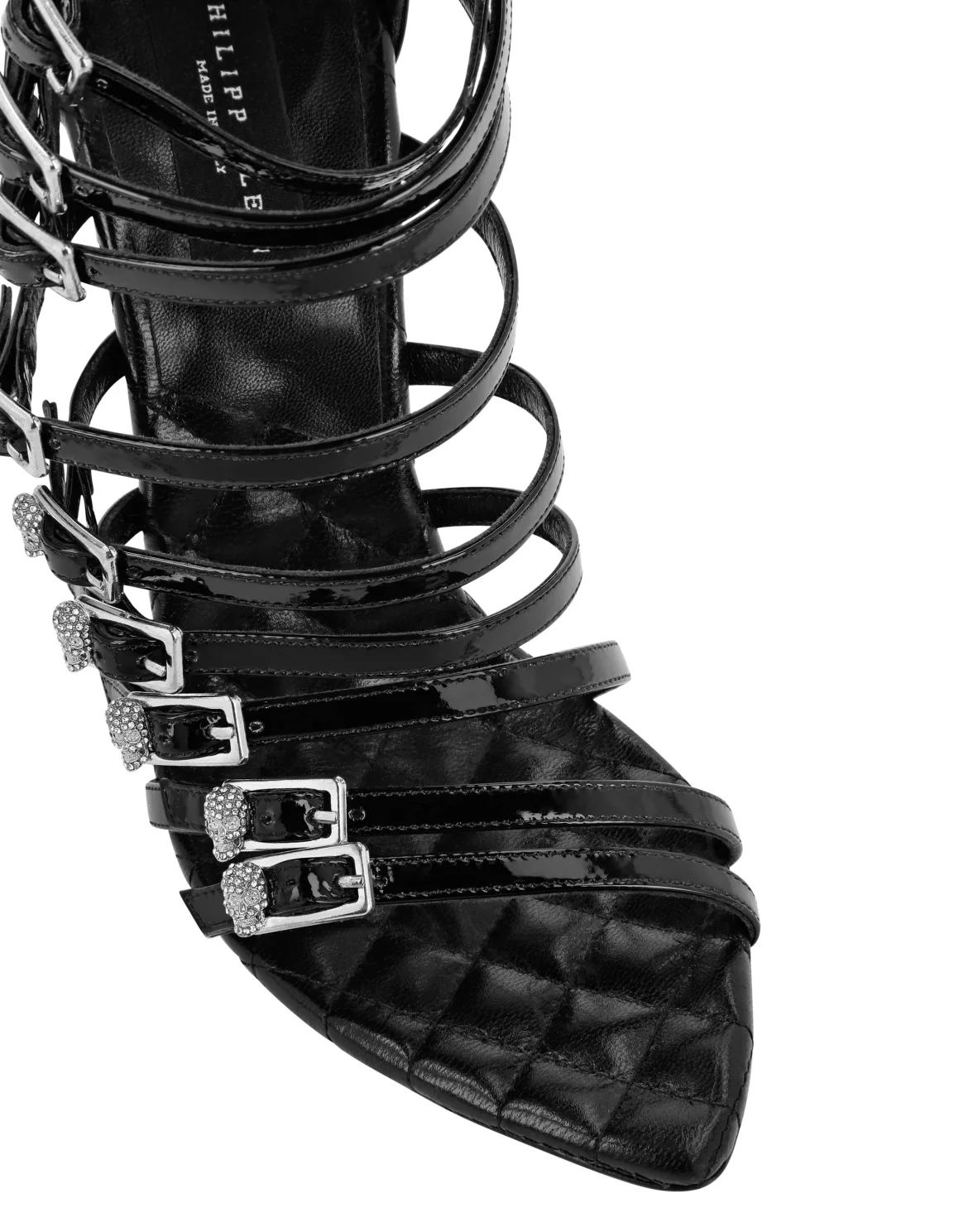 Patent Leather High Plein Heel Sandals Skull, цвет: Черный