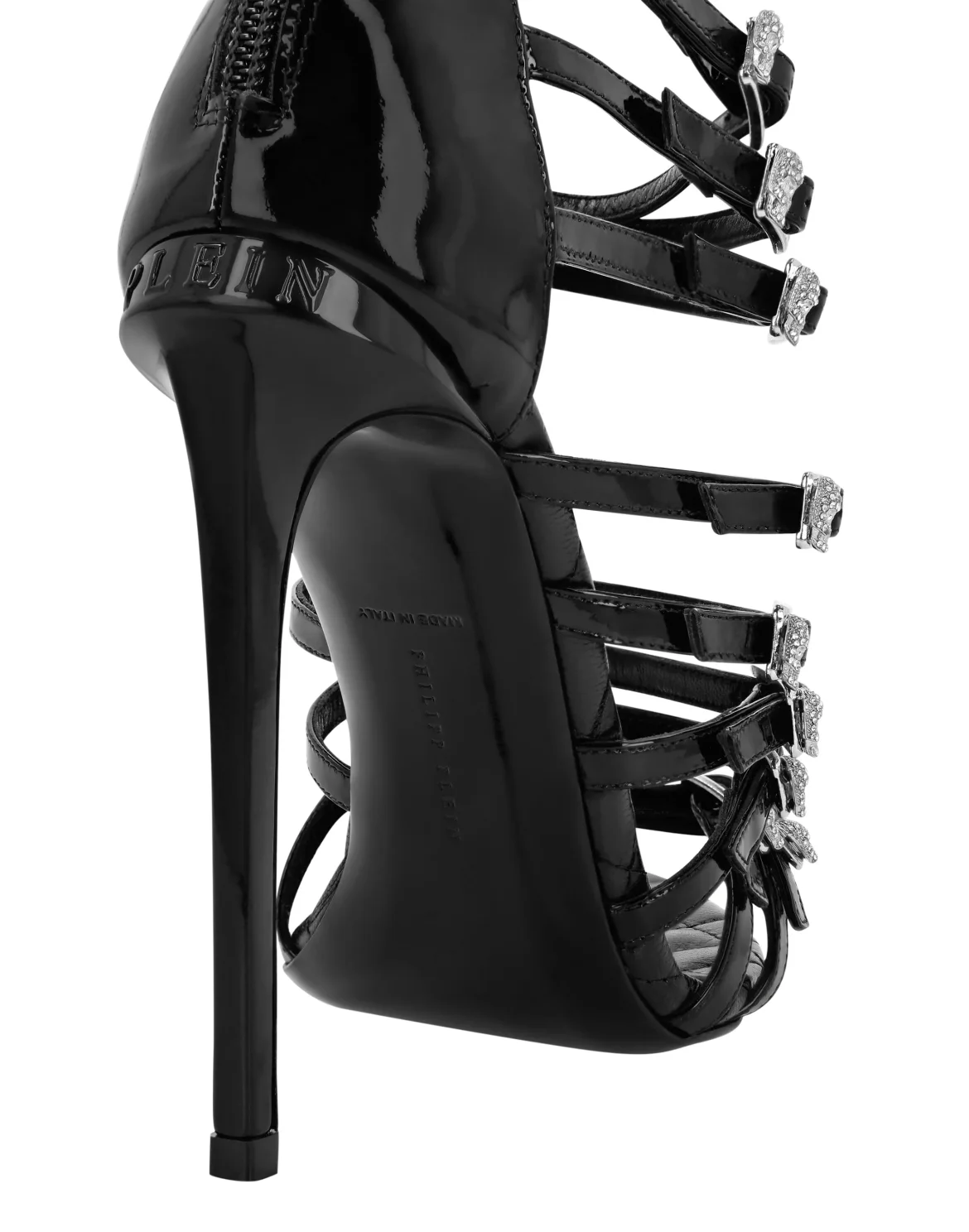 Patent Leather High Plein Heel Sandals Skull, цвет: Черный