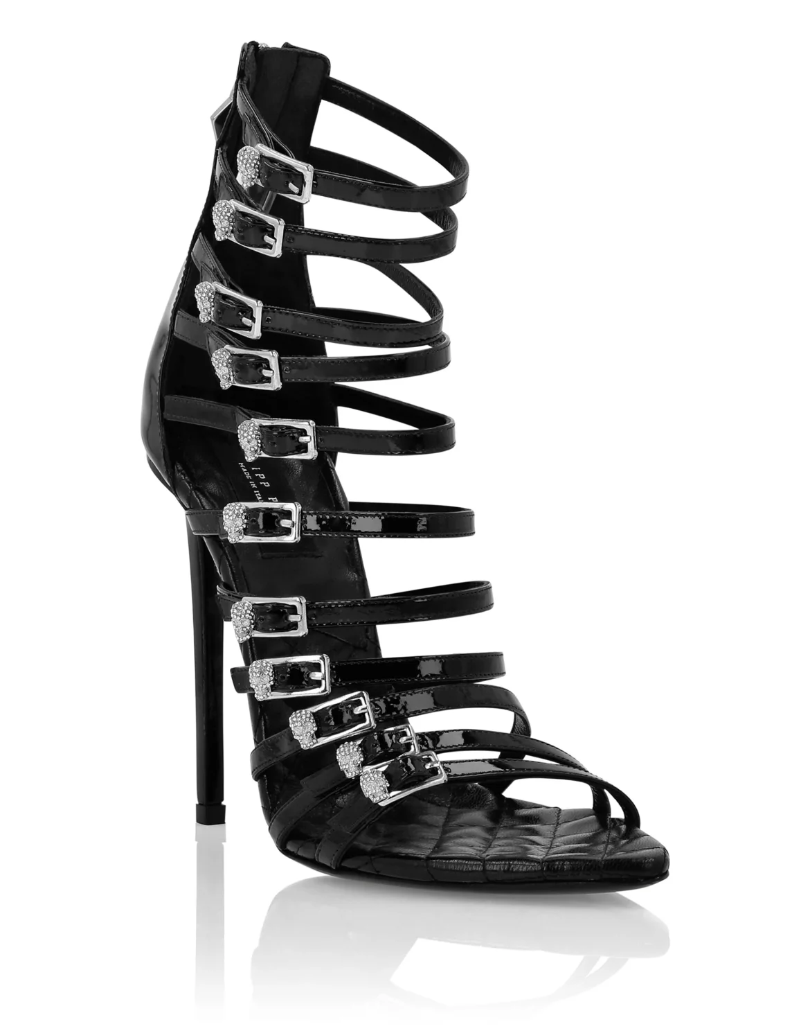 Patent Leather High Plein Heel Sandals Skull, цвет: Черный