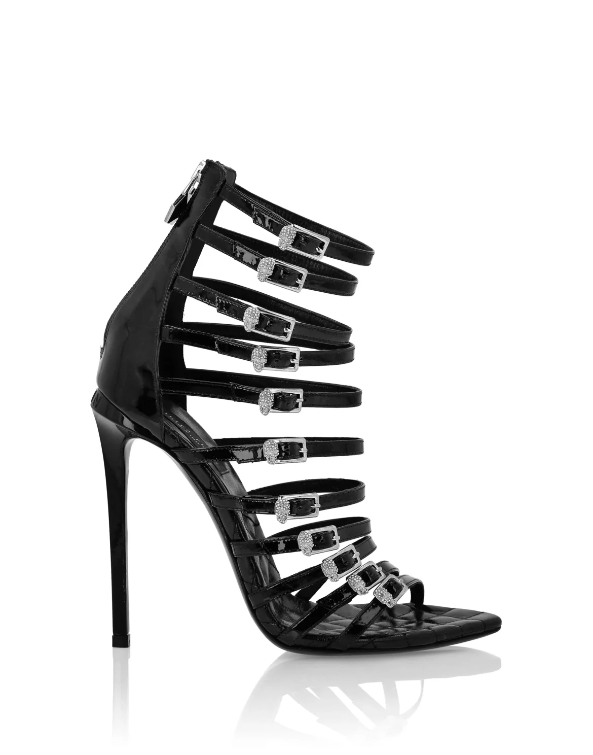 Patent Leather High Plein Heel Sandals Skull, цвет: Черный