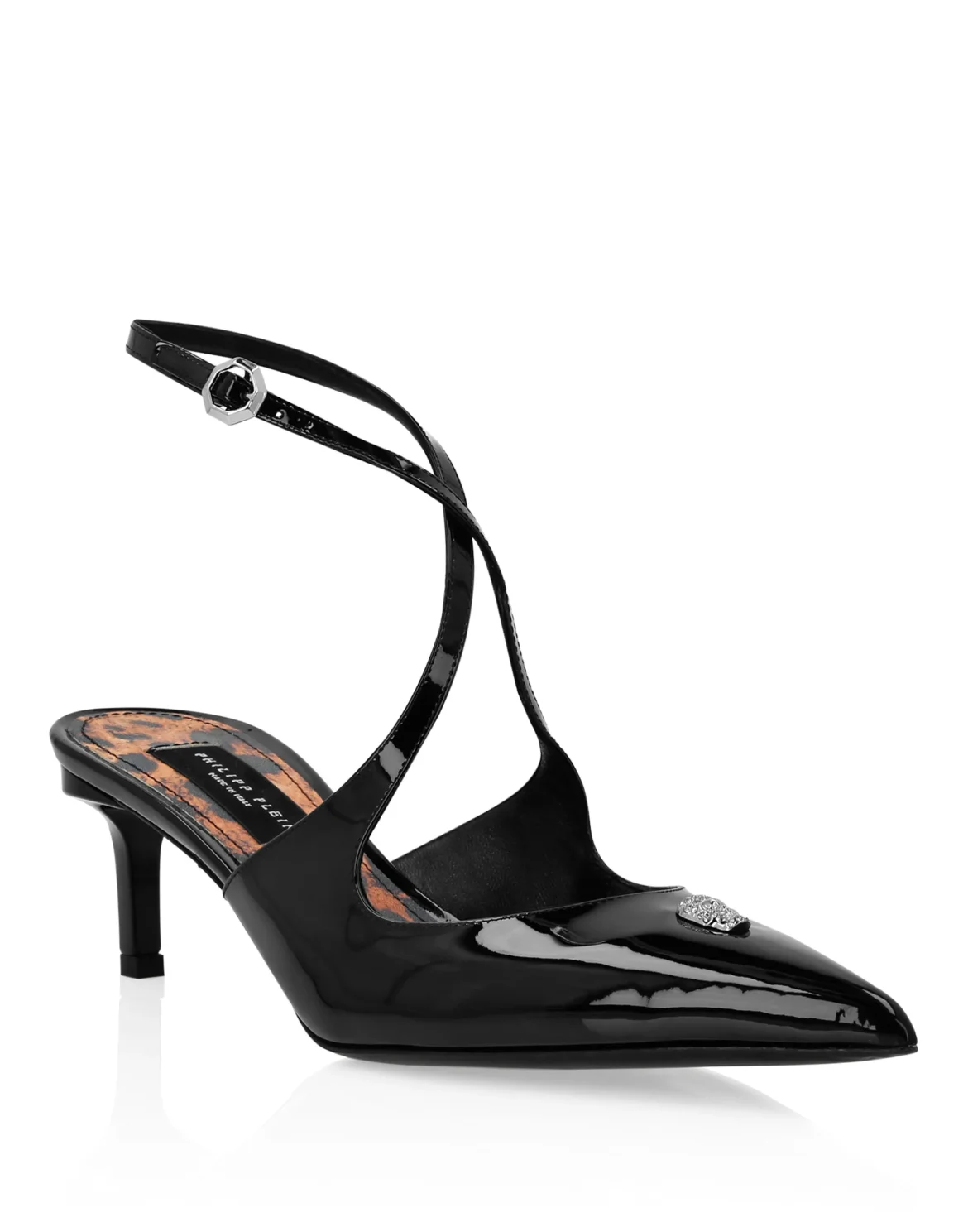 Leather Sandals Low Heels Skull strass, цвет: Черный